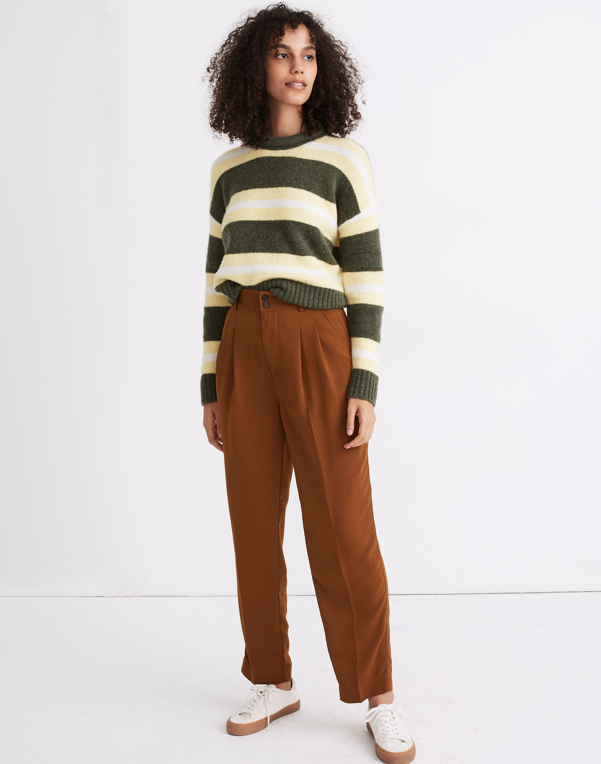 Drapey Pleated Taper Wide-Leg Pants