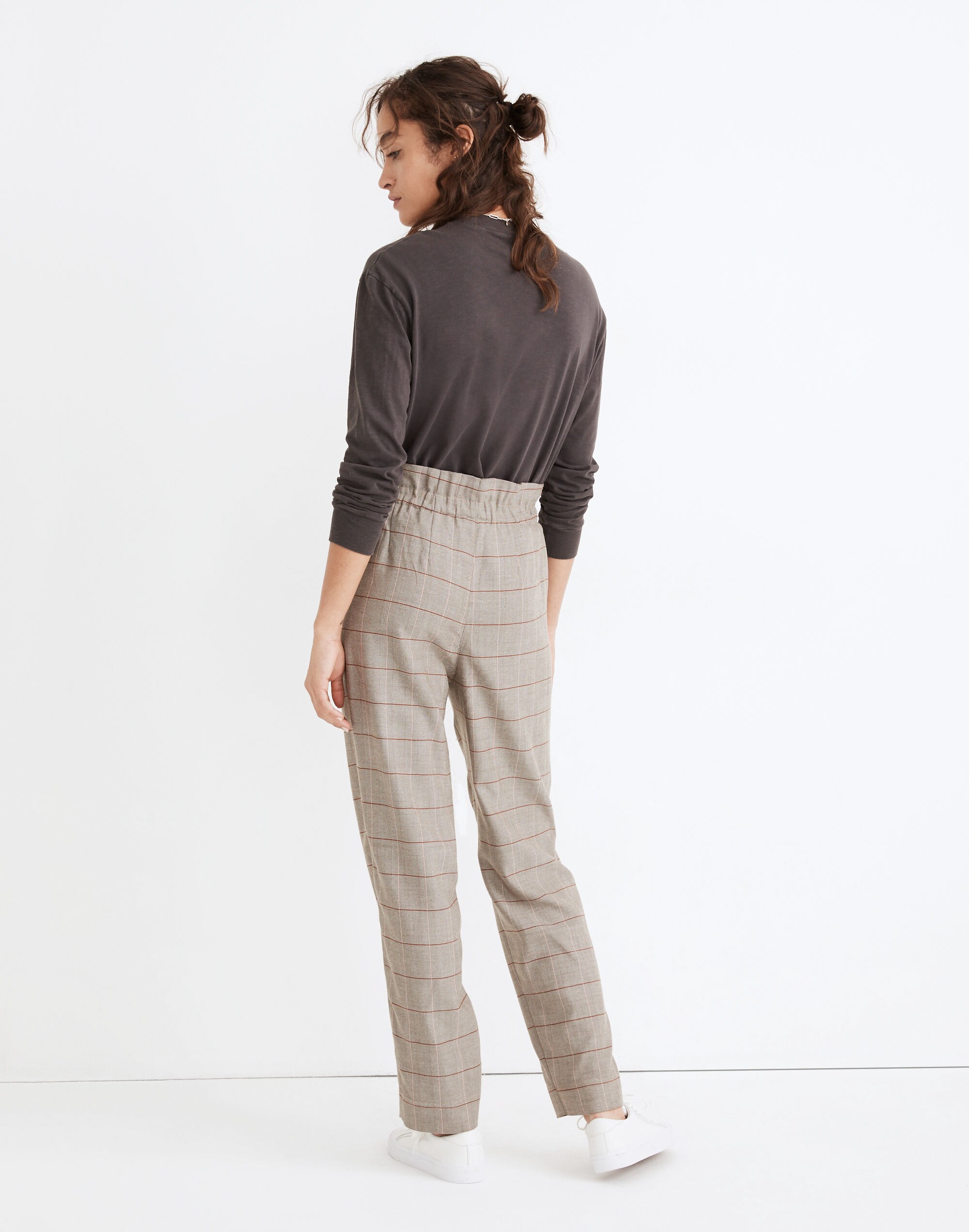 Paperbag Tapered Pants in Glen Plaid