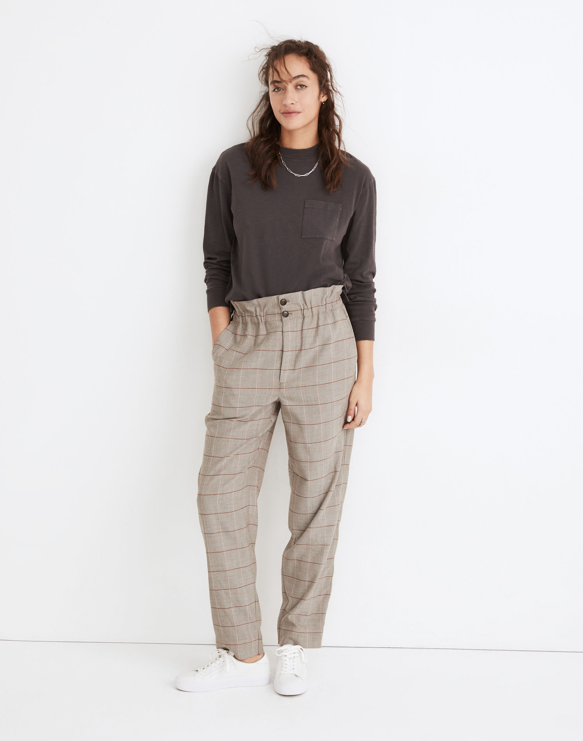 paperbag tapered pants in glen plaid