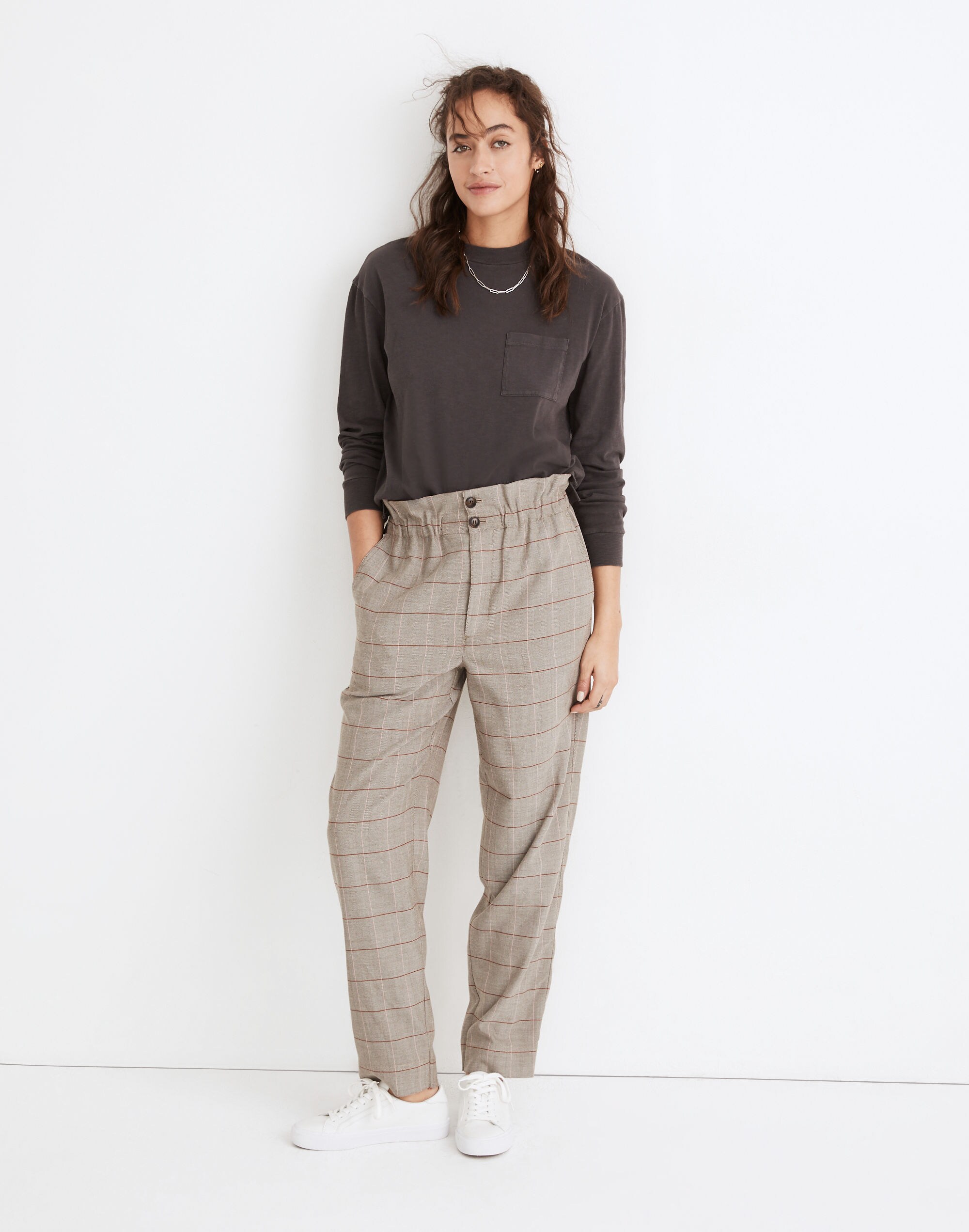 Paperbag Tapered Pants in Glen Plaid