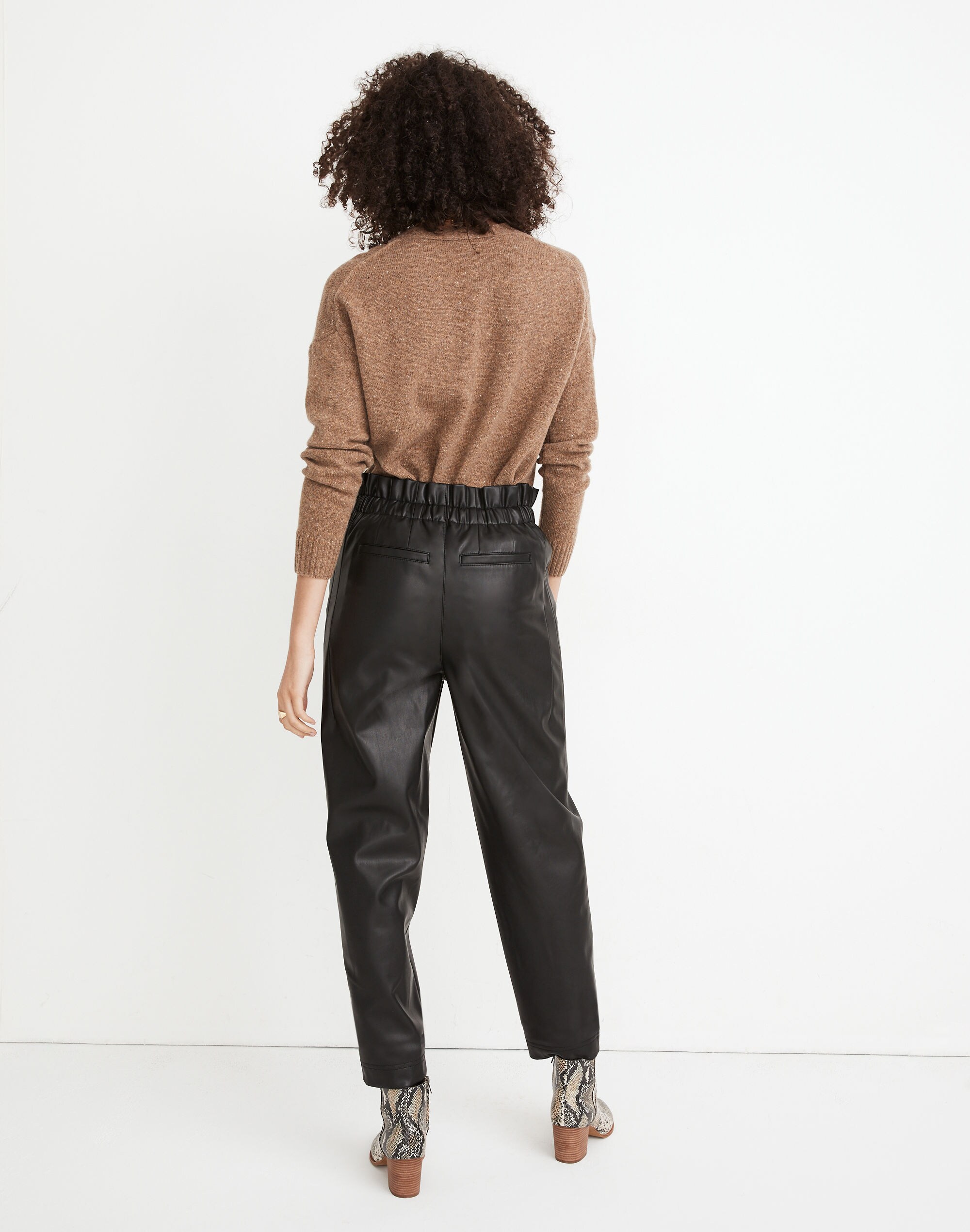 Vegan Leather Pull-On Paperbag Pants