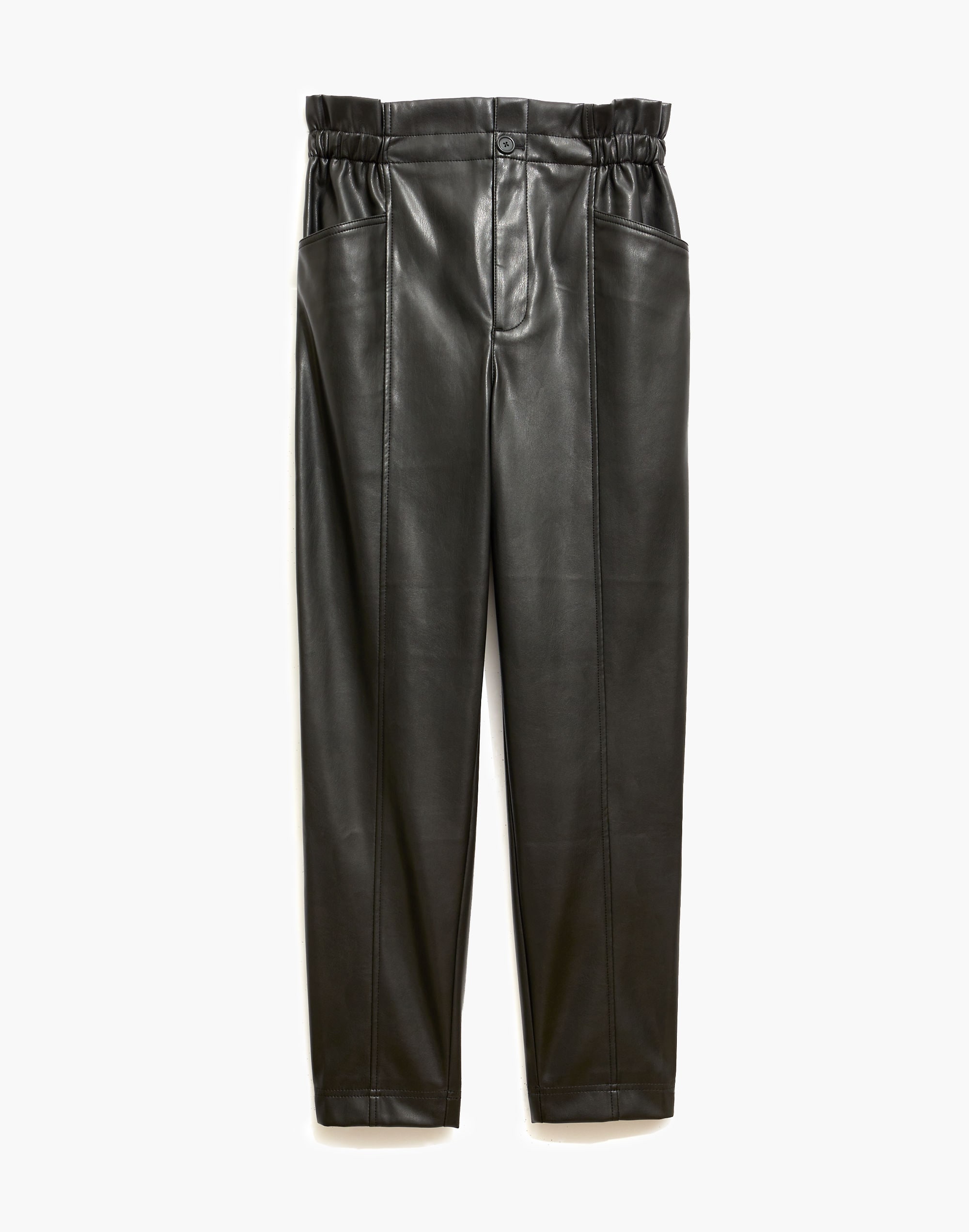 Vegan Leather Pull-On Paperbag Pants