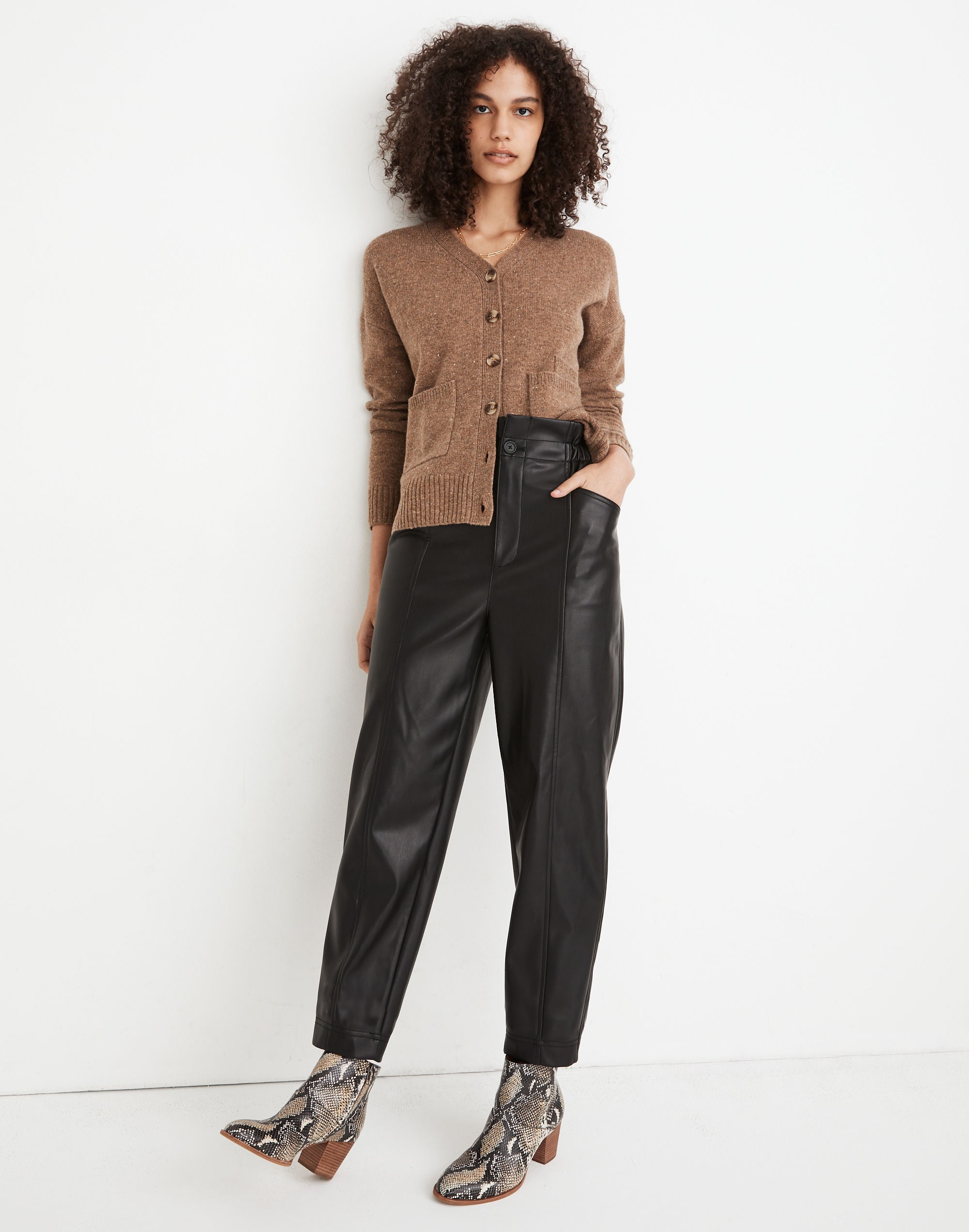 vegan leather pull-on paperbag pants