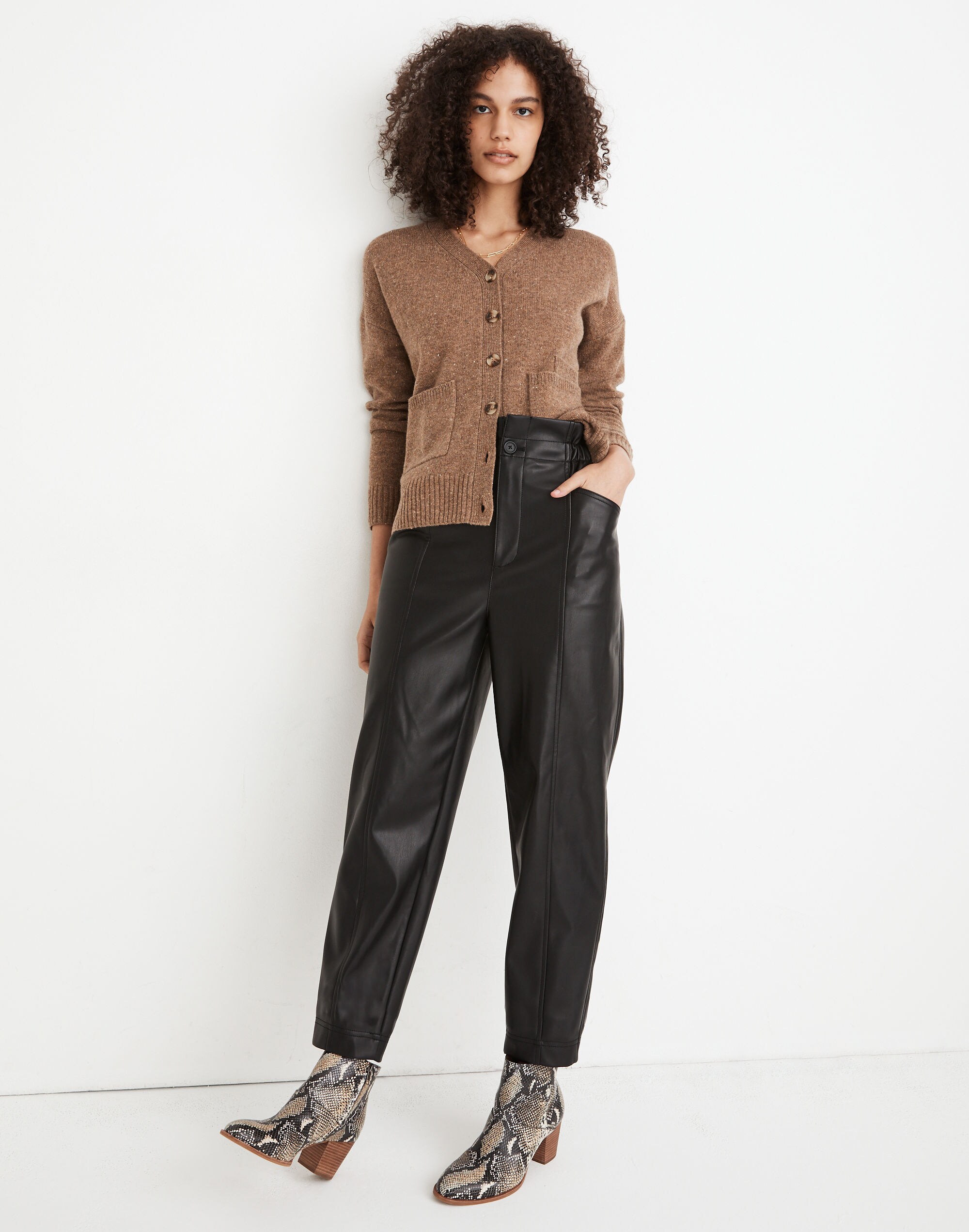 Vegan Leather Pull-On Paperbag Pants