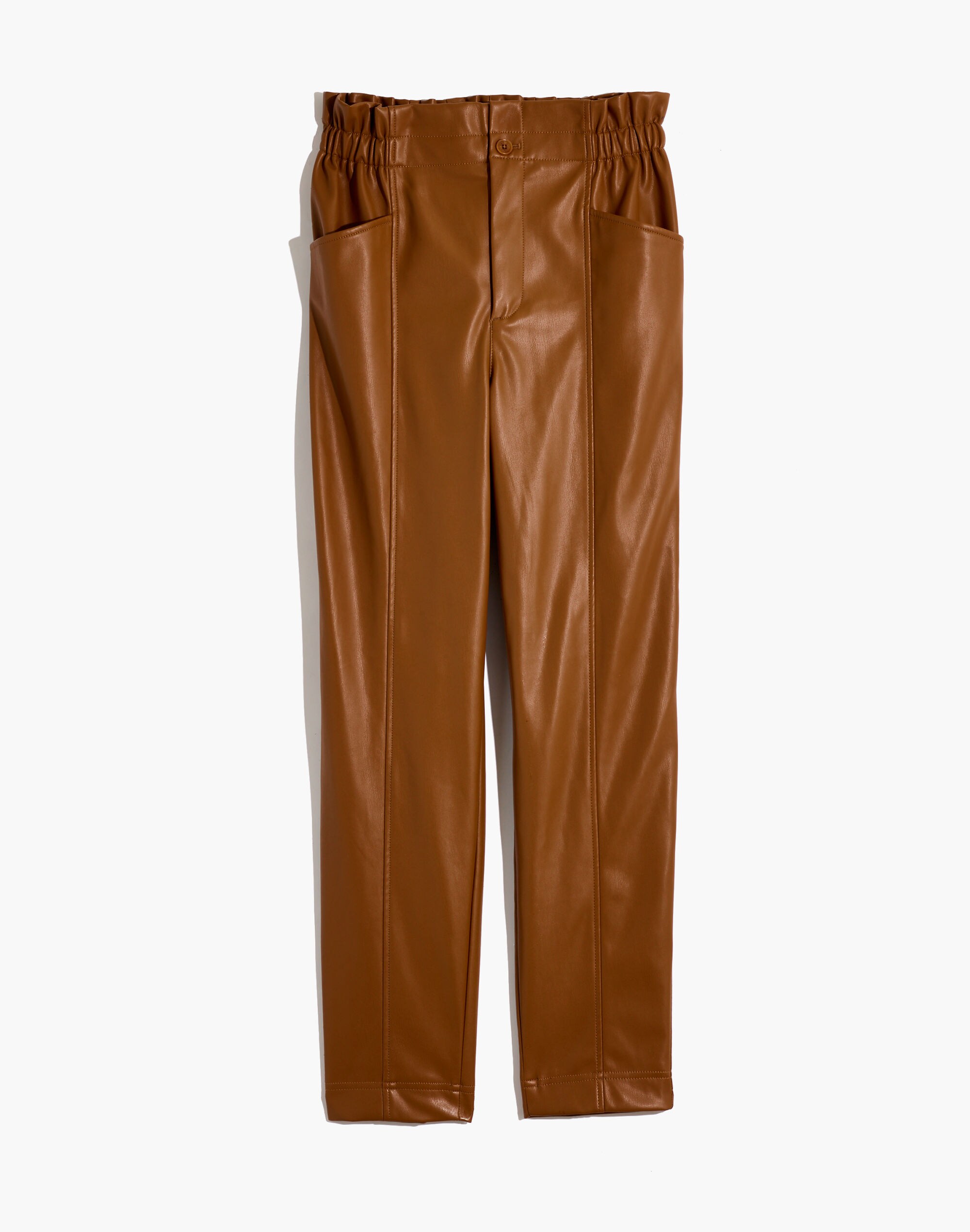 Vegan Leather Pull-On Paperbag Pants
