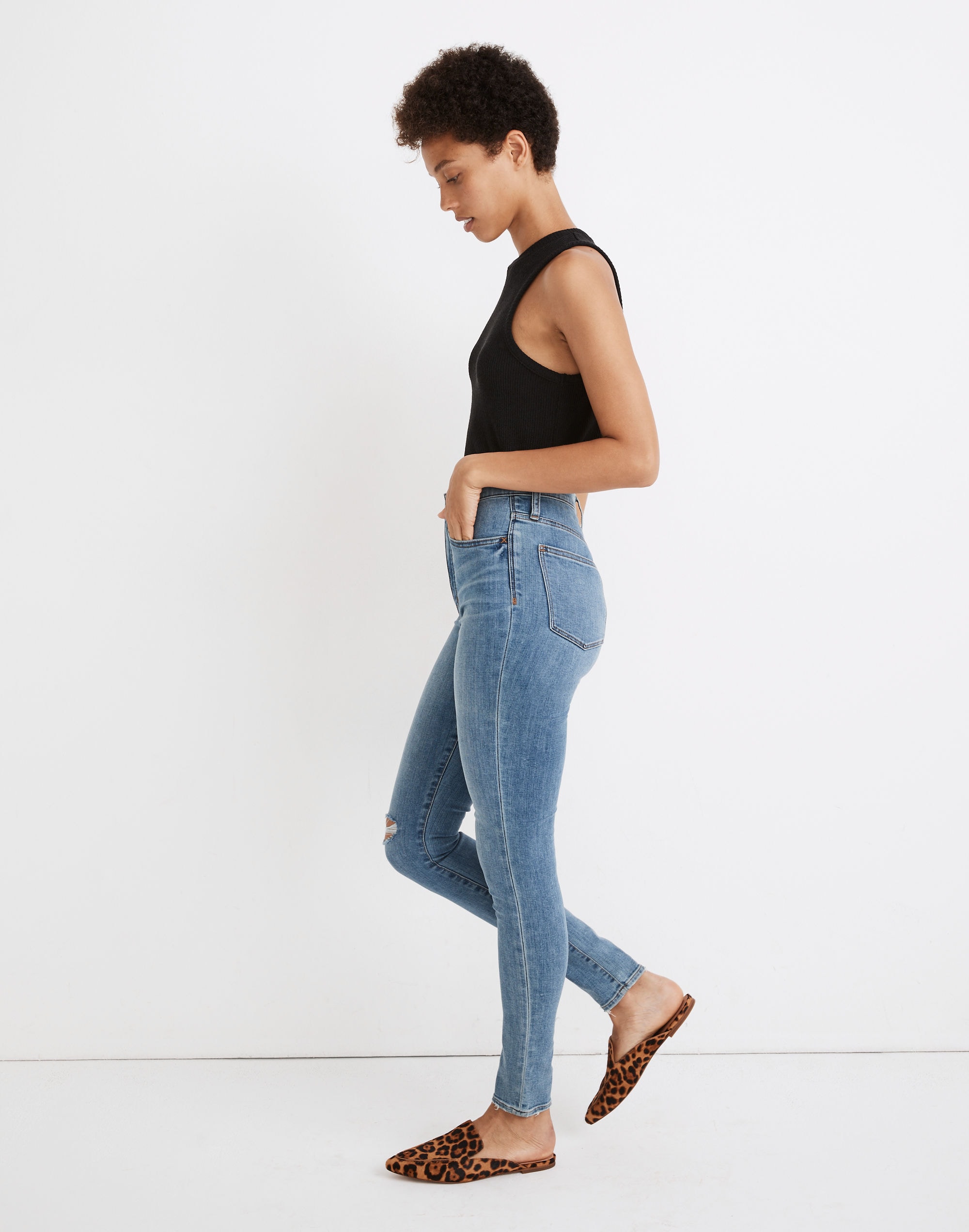 Petite 11" High-Rise Roadtripper Jeggings in Keele Wash: Knee-Rip Edition