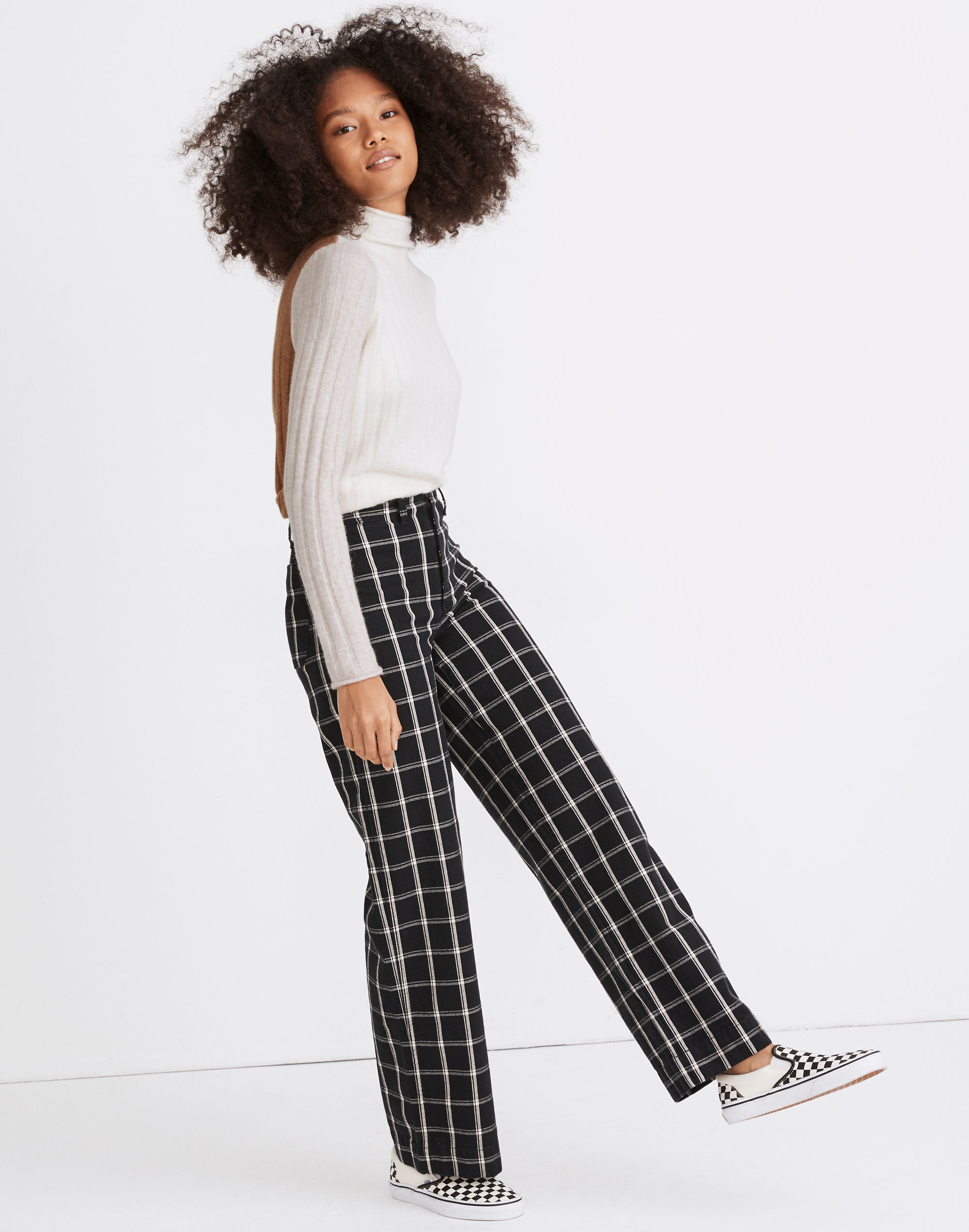 Slim Emmett Wide-Leg Full-Length Pants in Windowpane Check