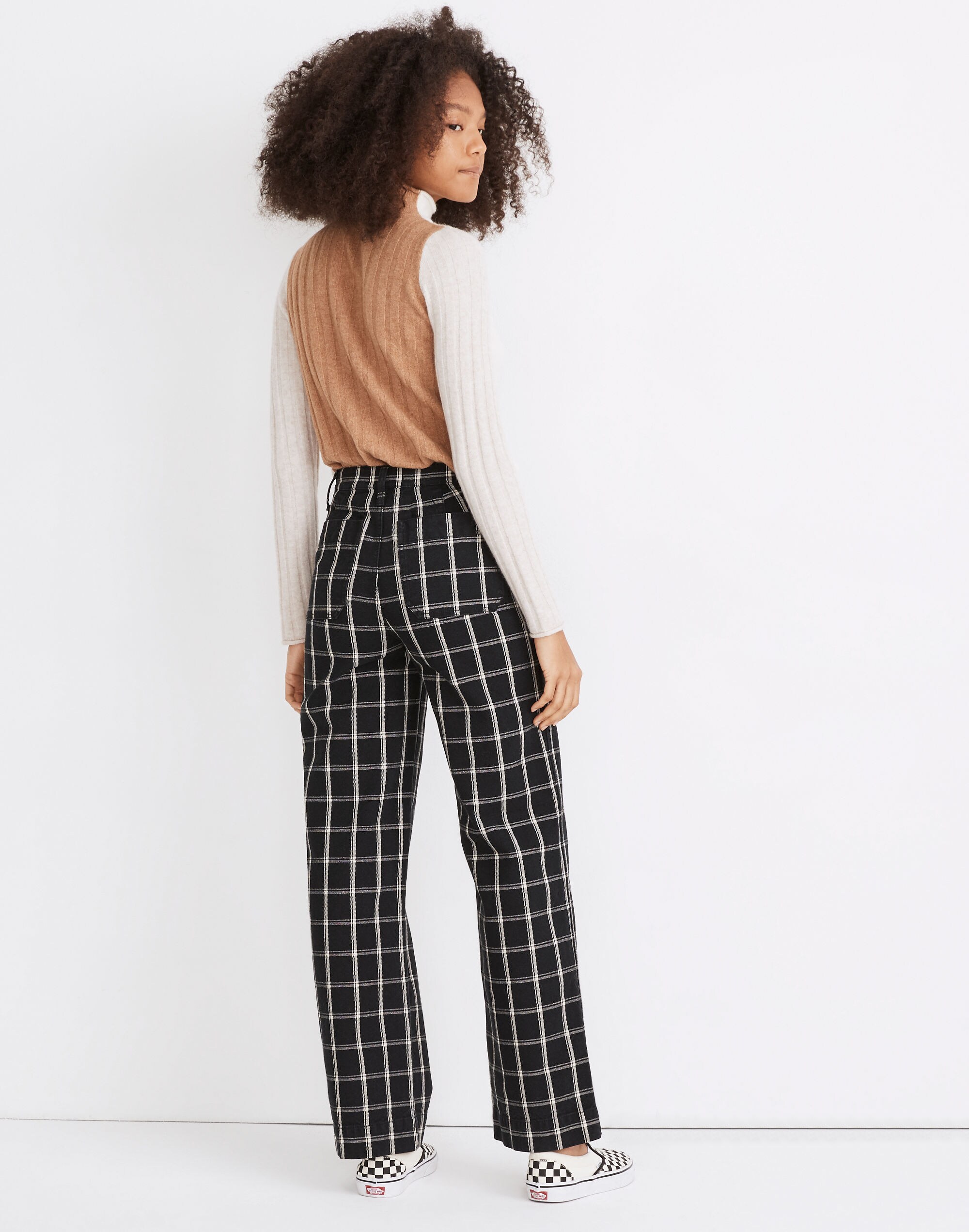 Slim Emmett Wide-Leg Full-Length Pants in Windowpane Check