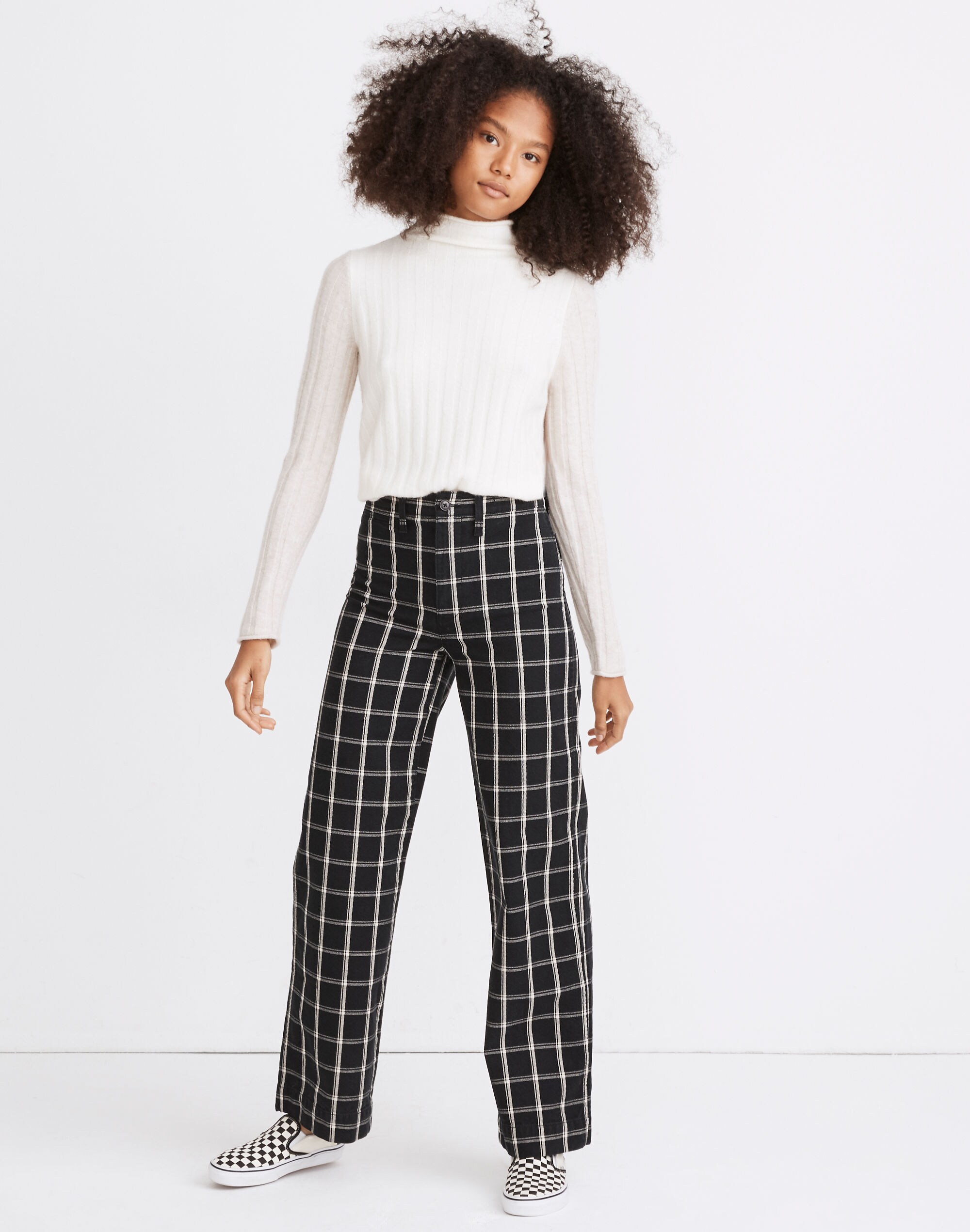 Slim Emmett Wide-Leg Full-Length Pants in Windowpane Check