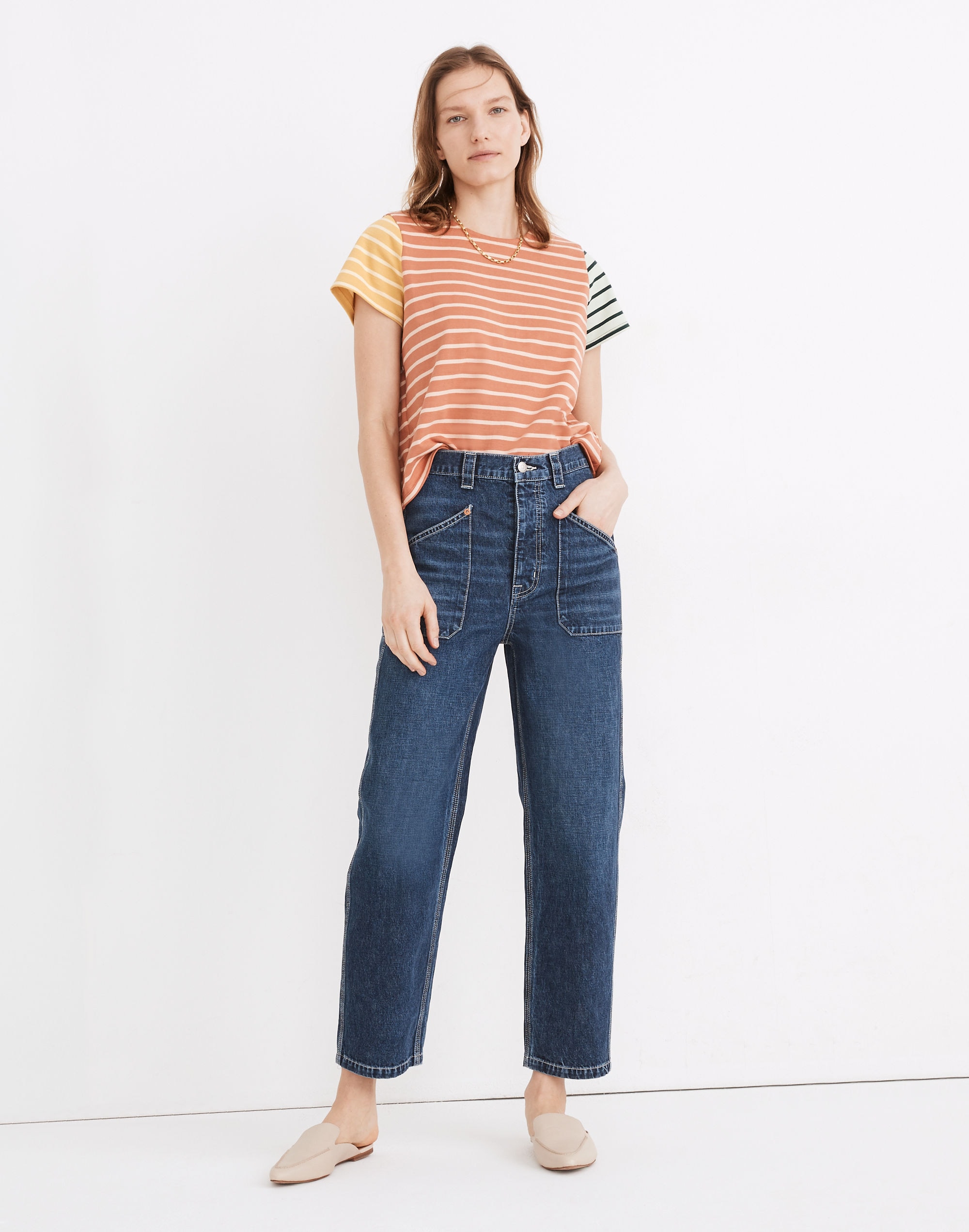 rivet &amp; thread high-rise relaxed straight jeans in fiske wash