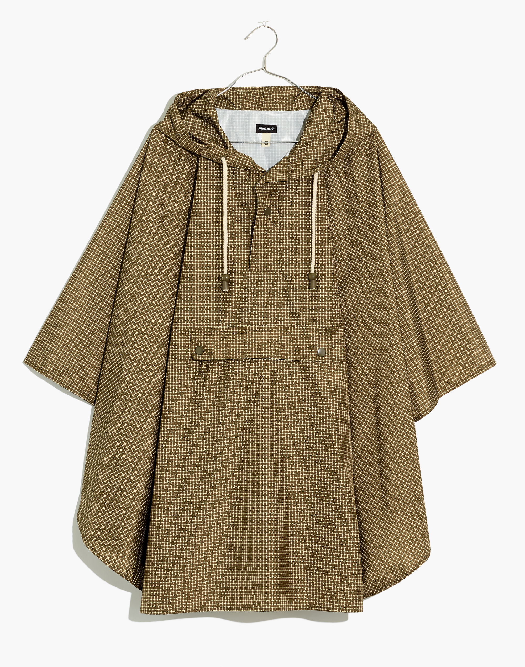 (re)sourced packable rain poncho in windowpane