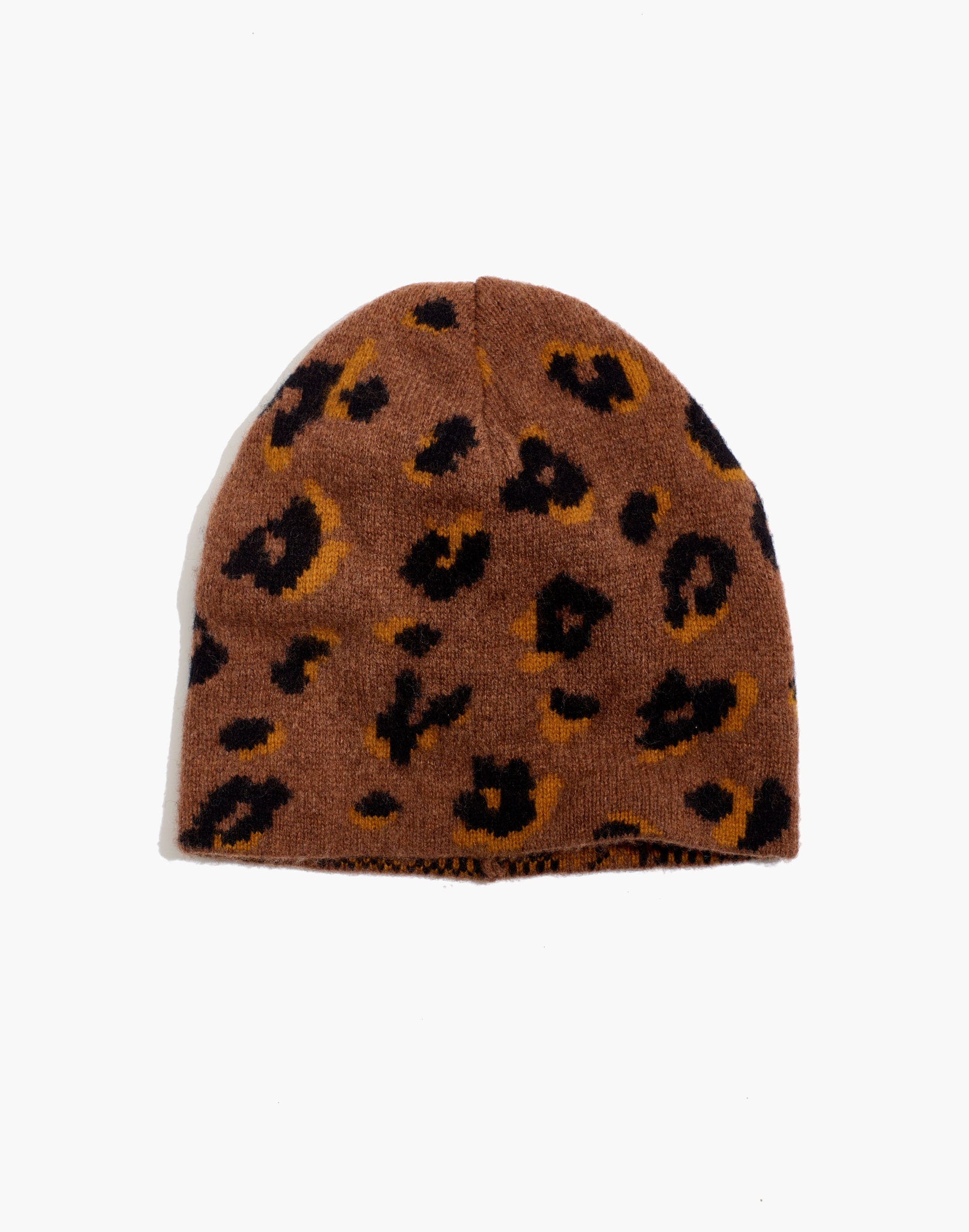 merino ribbed beanie in painted leopard