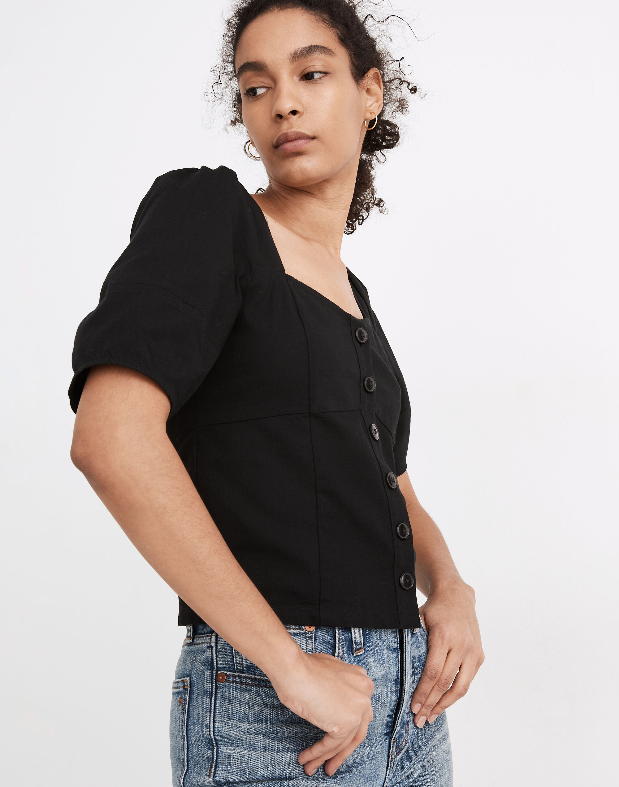Linen Button-Front Bodice Top