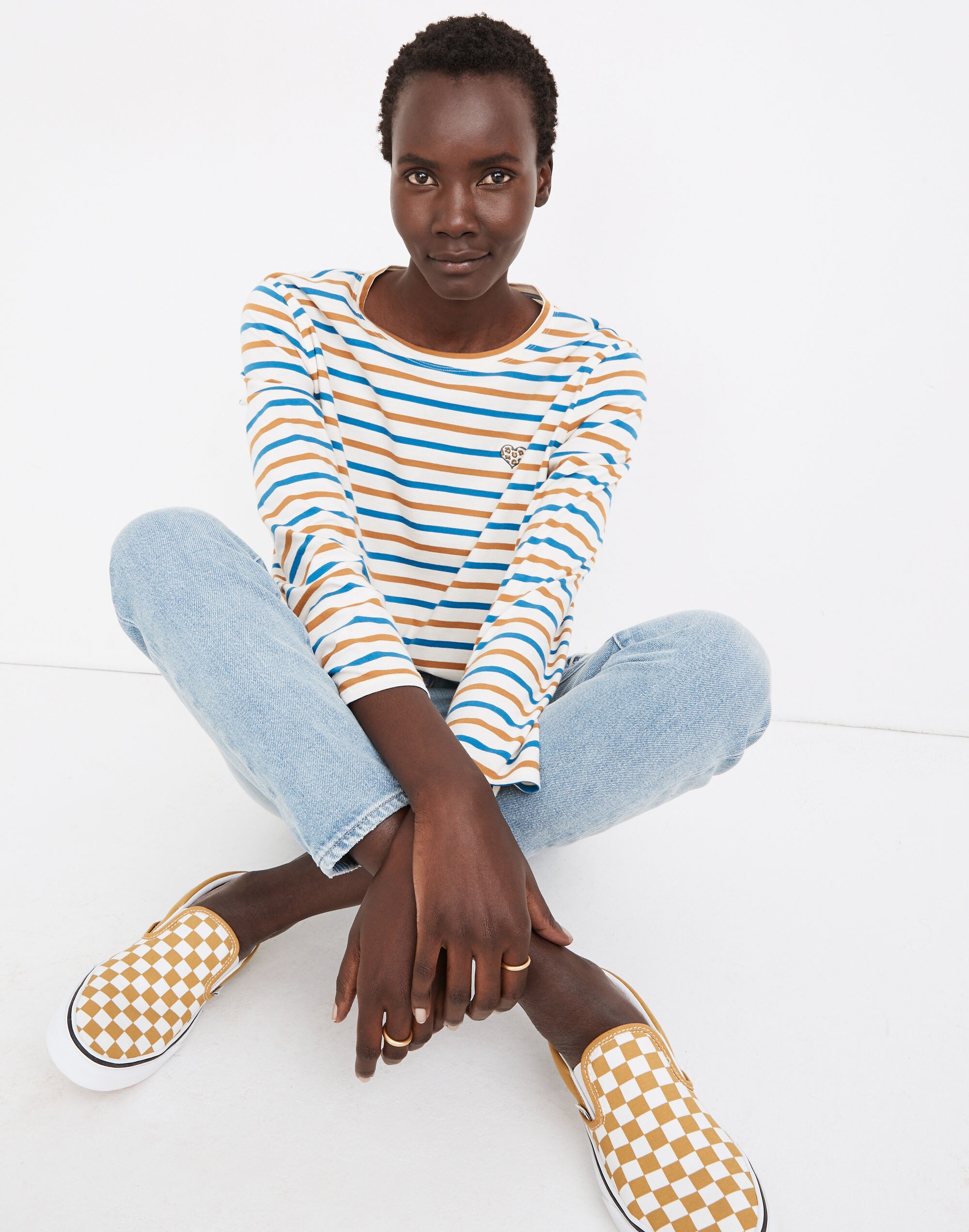 Madewell x Kule Heart Embroidered Striped Modern Long-Sleeve Tee