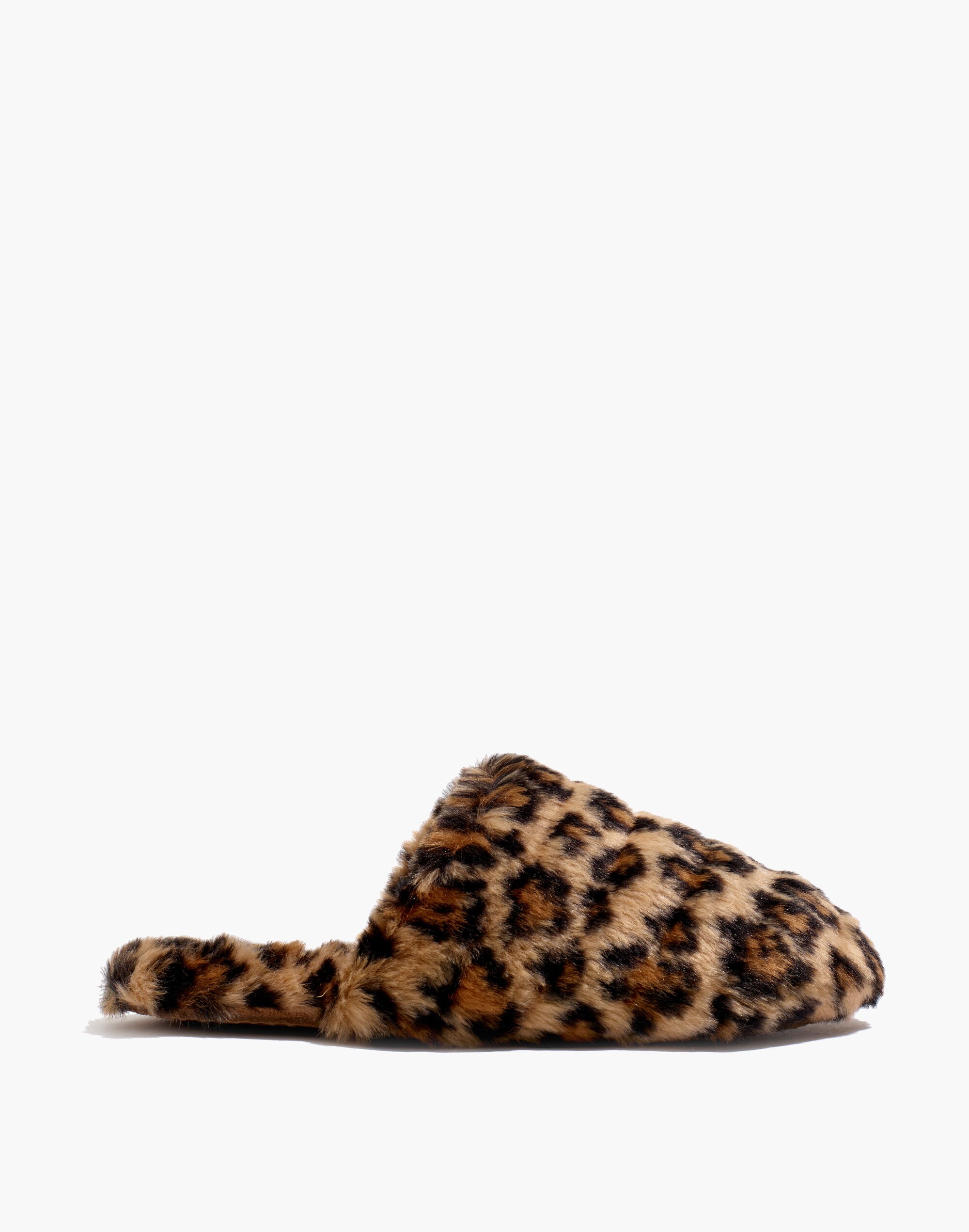 Quilted Scuff Slippers in Leopard Recycled Faux Fur