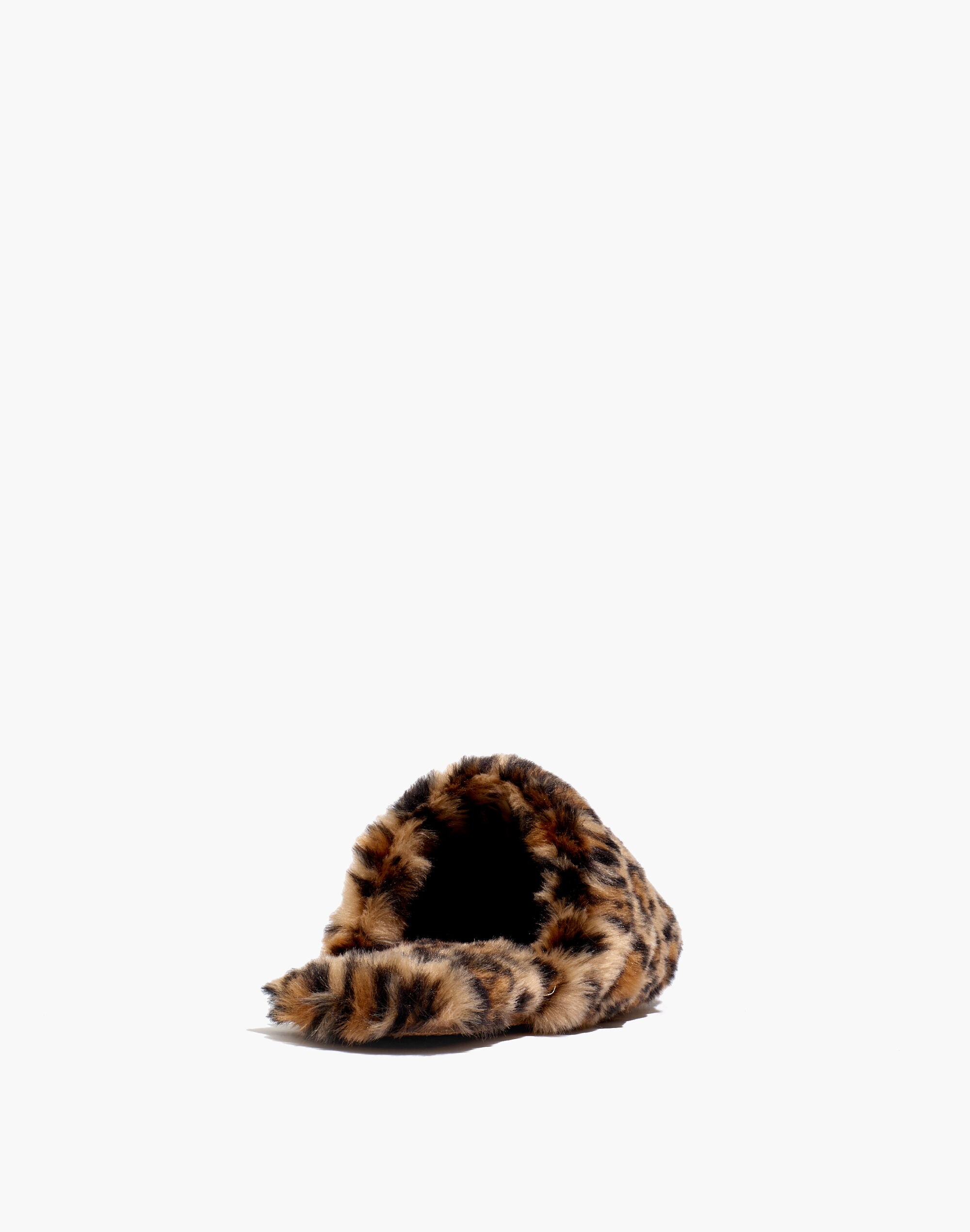 Quilted Scuff Slippers in Leopard Recycled Faux Fur