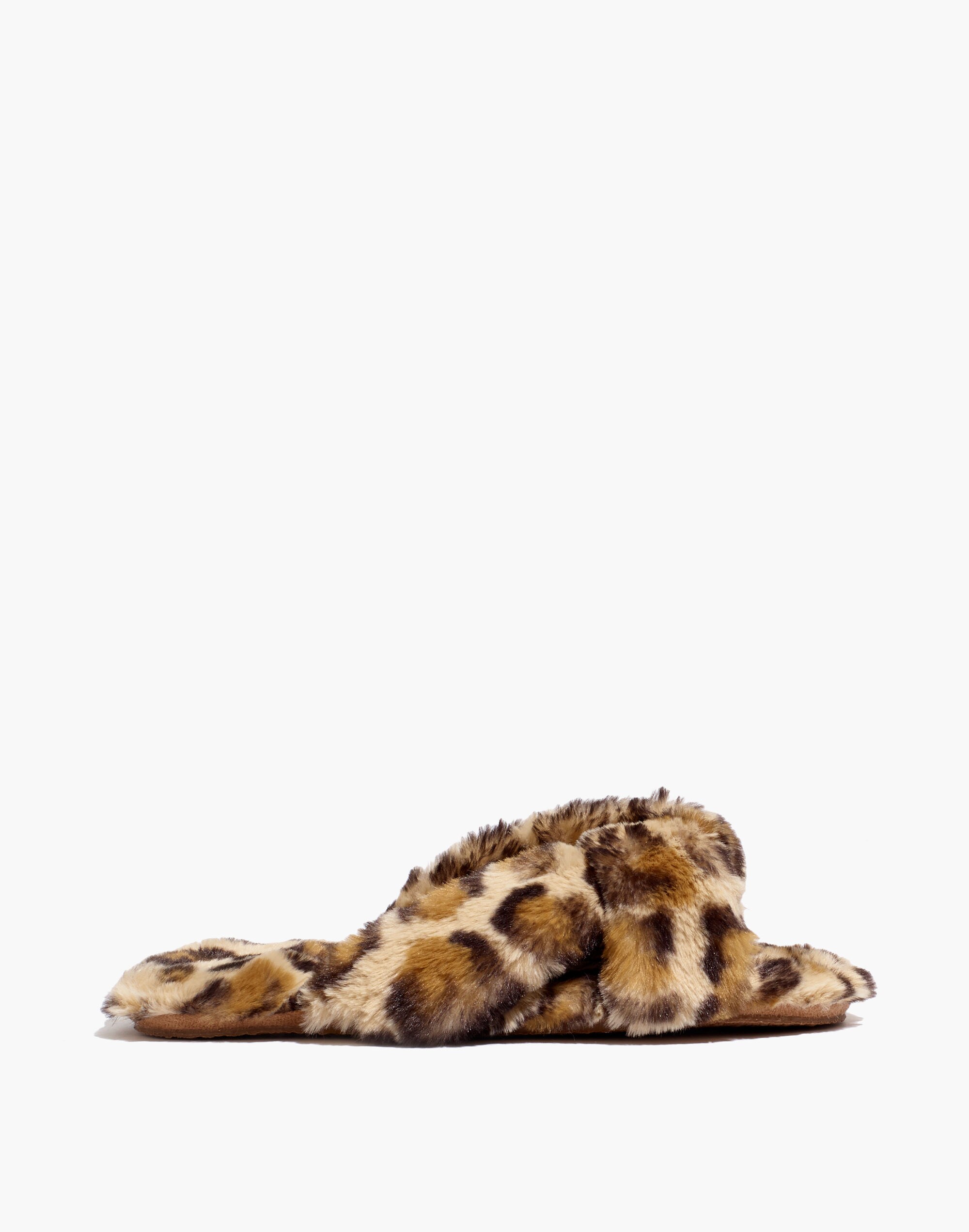 Crisscross Scuff Slippers in Leopard Recycled Faux Fur