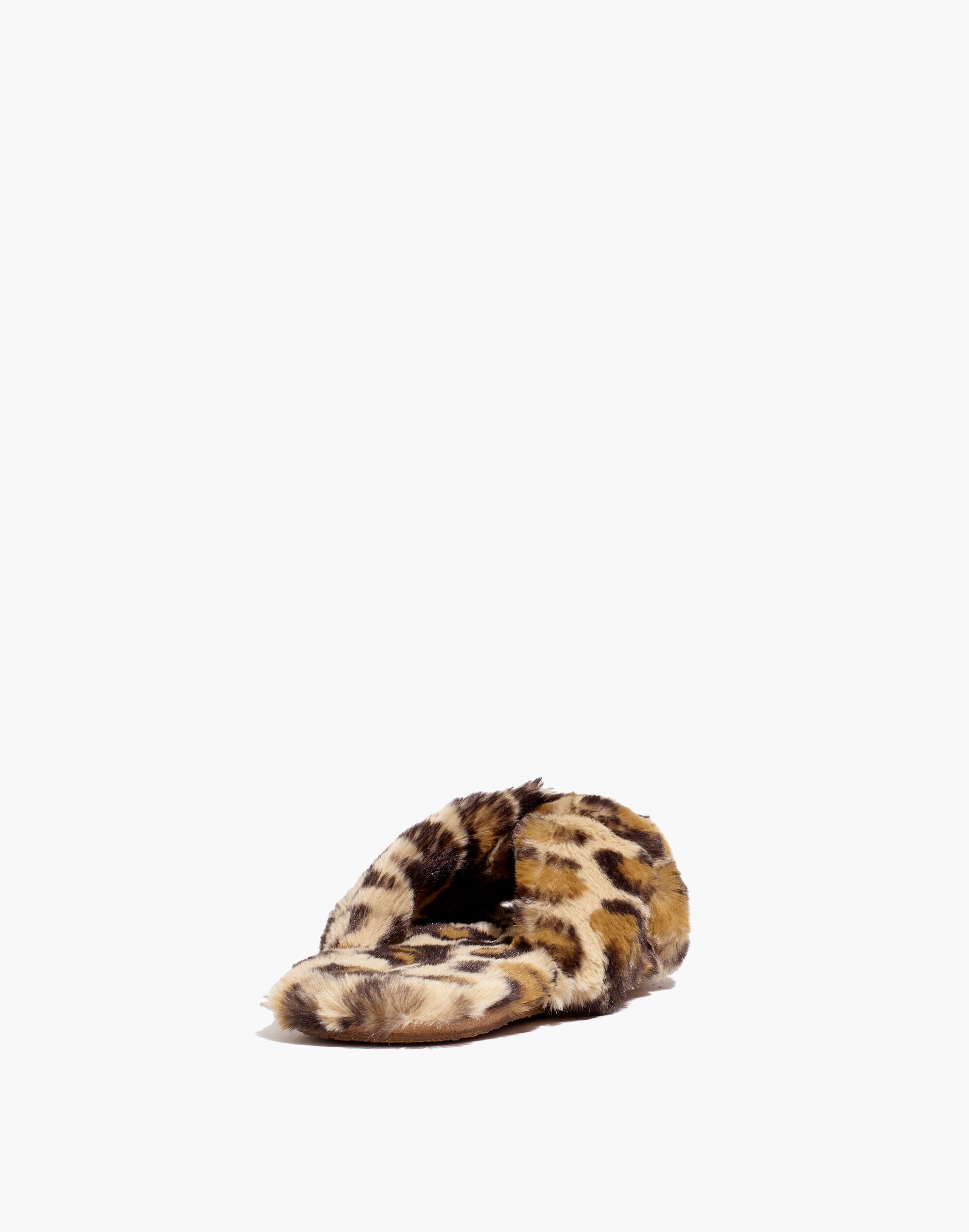 Crisscross Scuff Slippers in Leopard Recycled Faux Fur