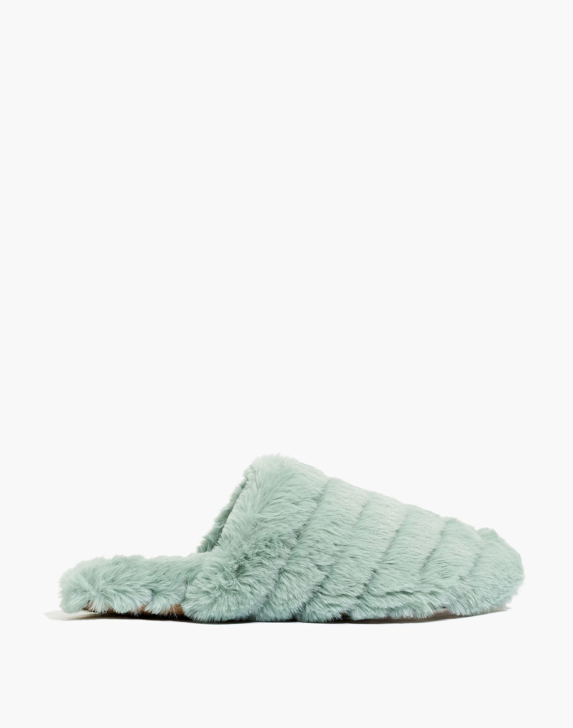 Quilted Scuff Slippers in Recycled Faux Fur