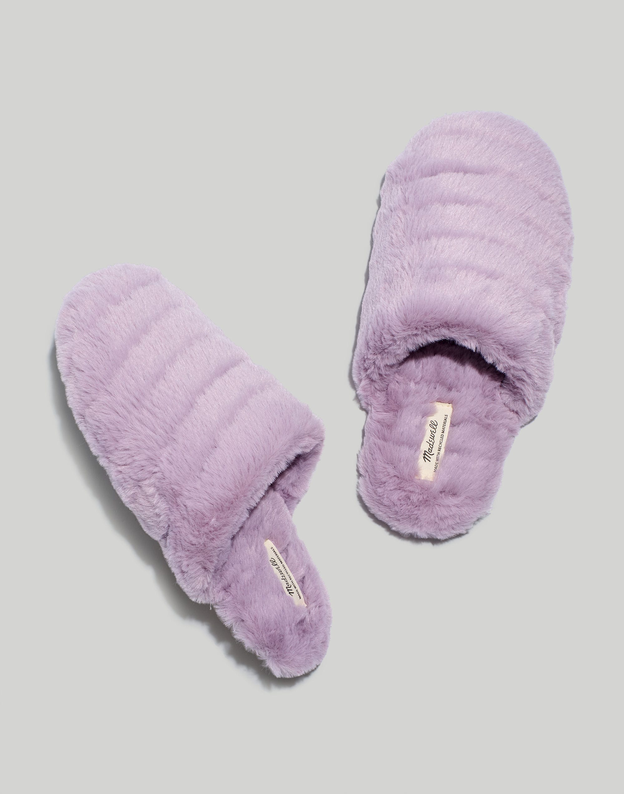 Quilted Scuff Slippers in Recycled Faux Fur