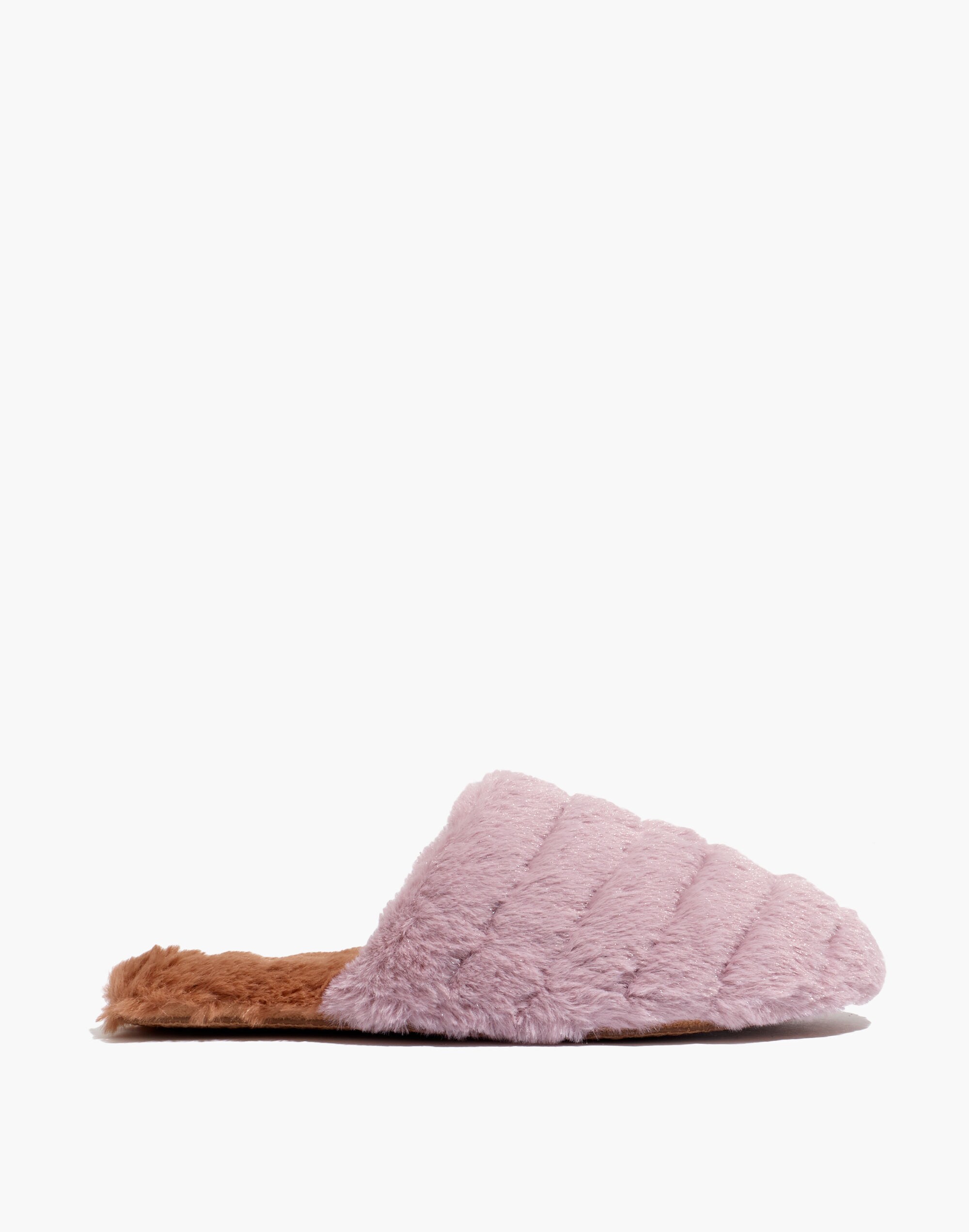 Colorblock Quilted Scuff Slippers in Recycled Faux Fur