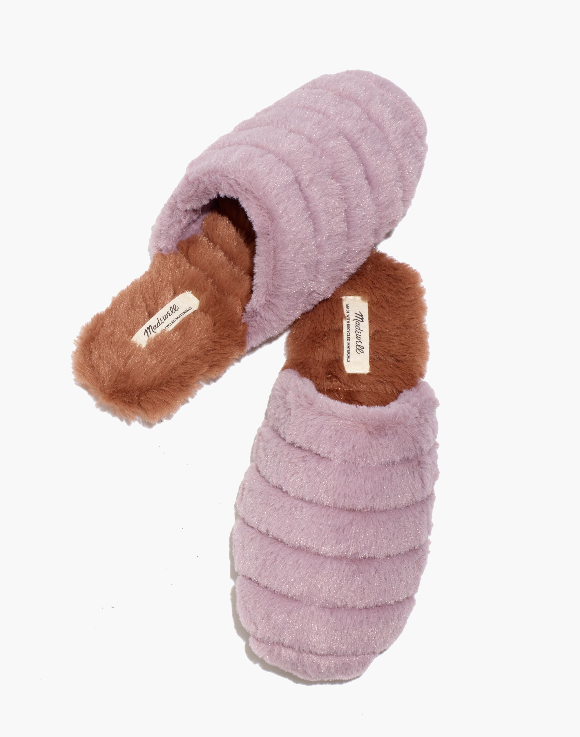 Colorblock Quilted Scuff Slippers in Recycled Faux Fur