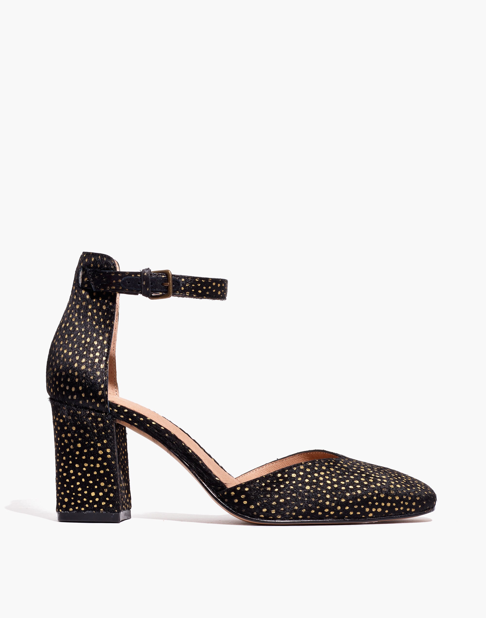 The Dove High-Heel Sandal in Metallic Dot Calf Hair