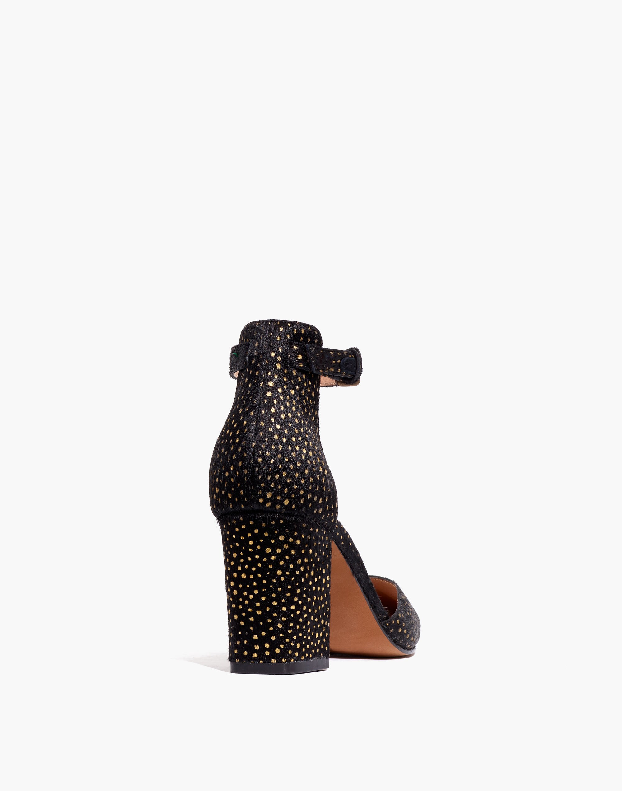 The Dove High-Heel Sandal in Metallic Dot Calf Hair