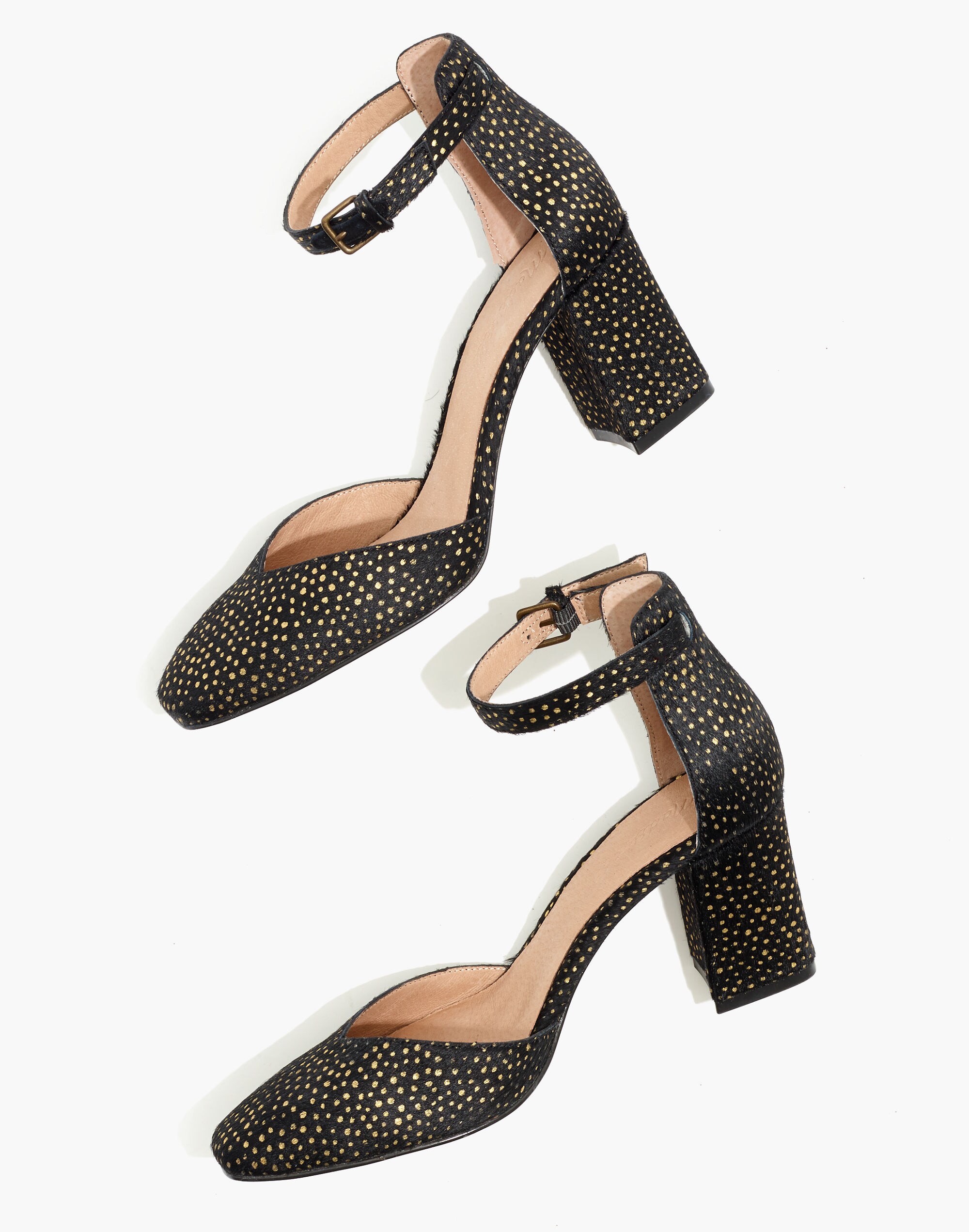 The Dove High-Heel Sandal in Metallic Dot Calf Hair