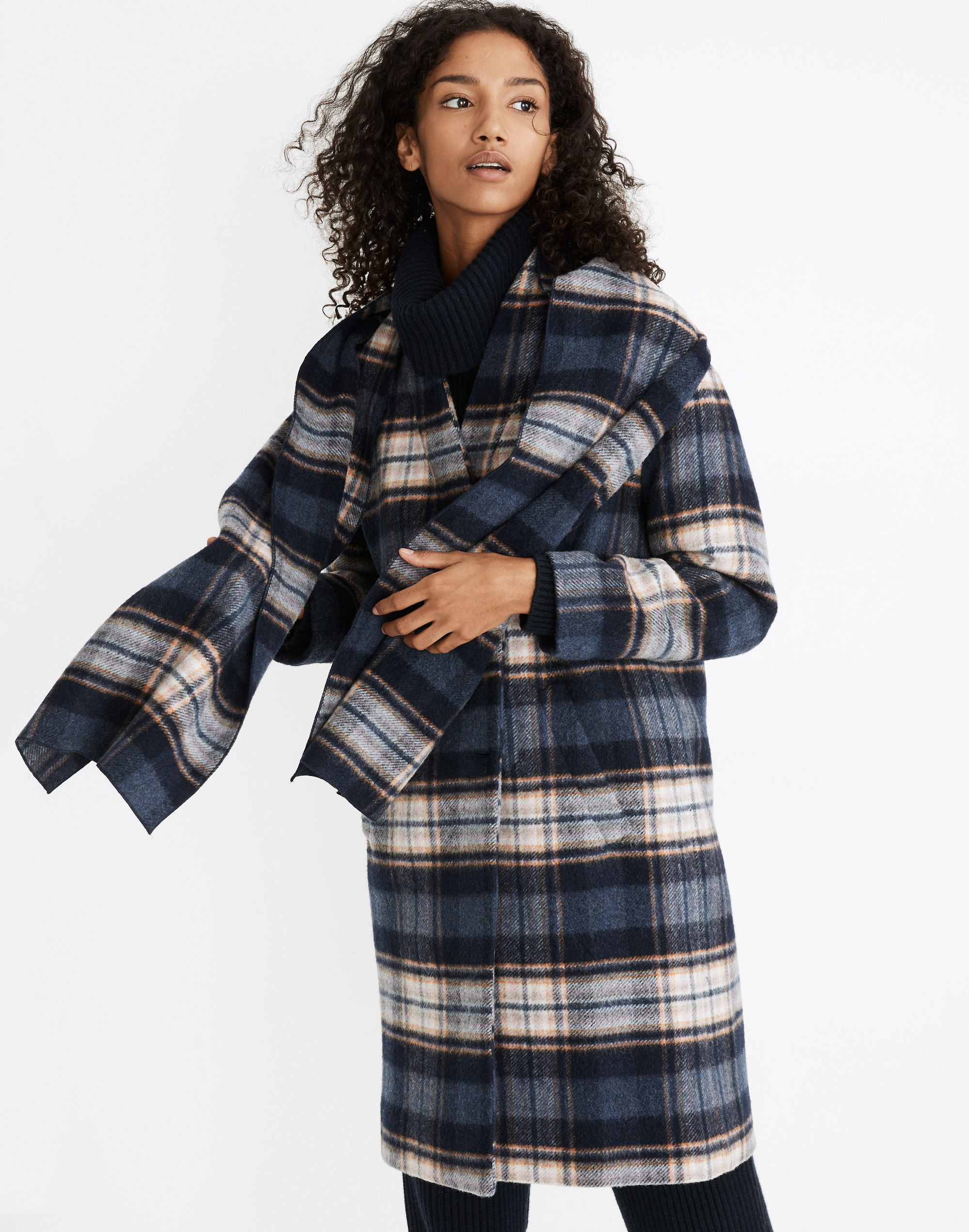 plaid scarf coat