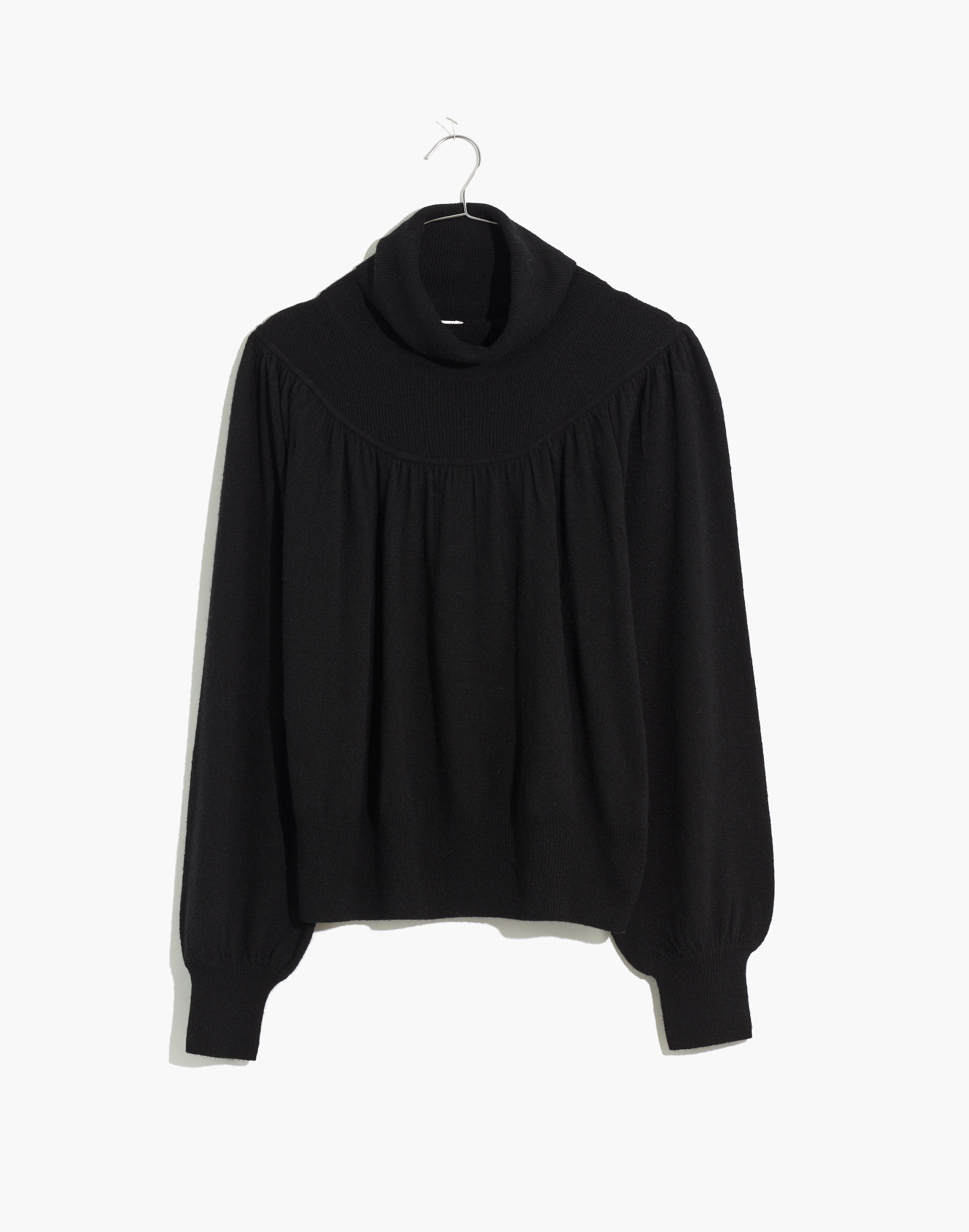 shirred balloon-sleeve turtleneck sweater