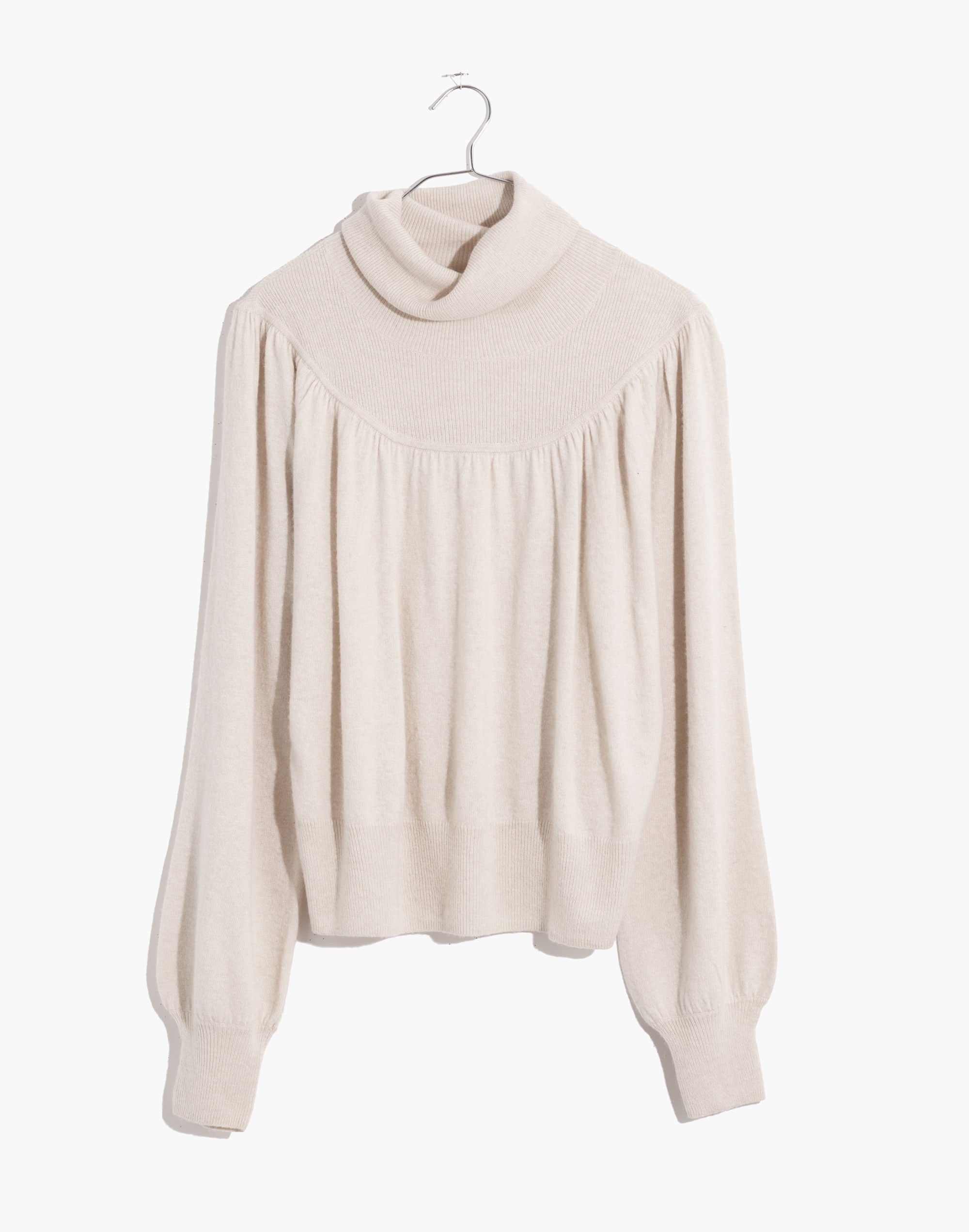 Shirred Balloon-Sleeve Turtleneck Sweater
