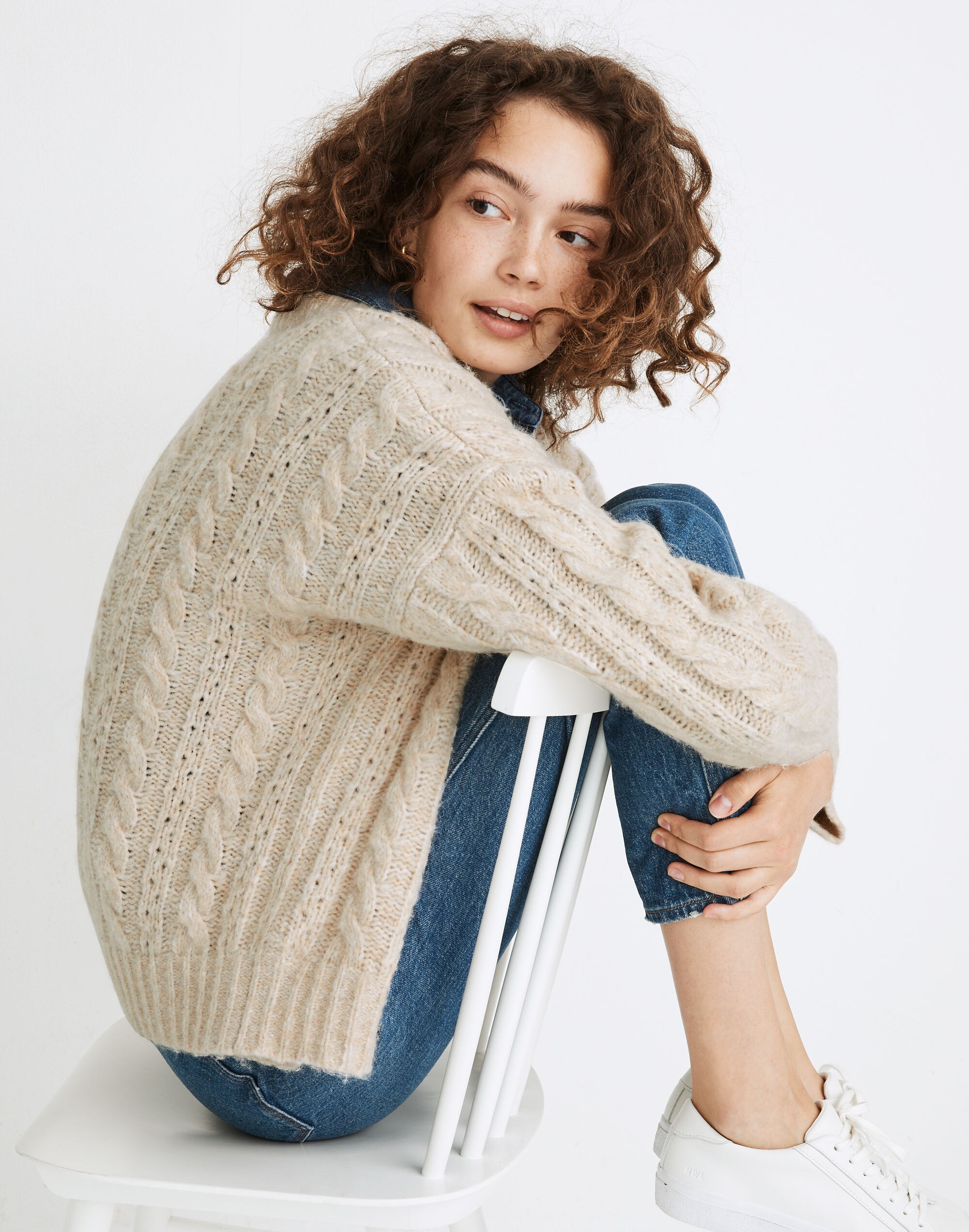 Pointelle Cable Cardigan Sweater