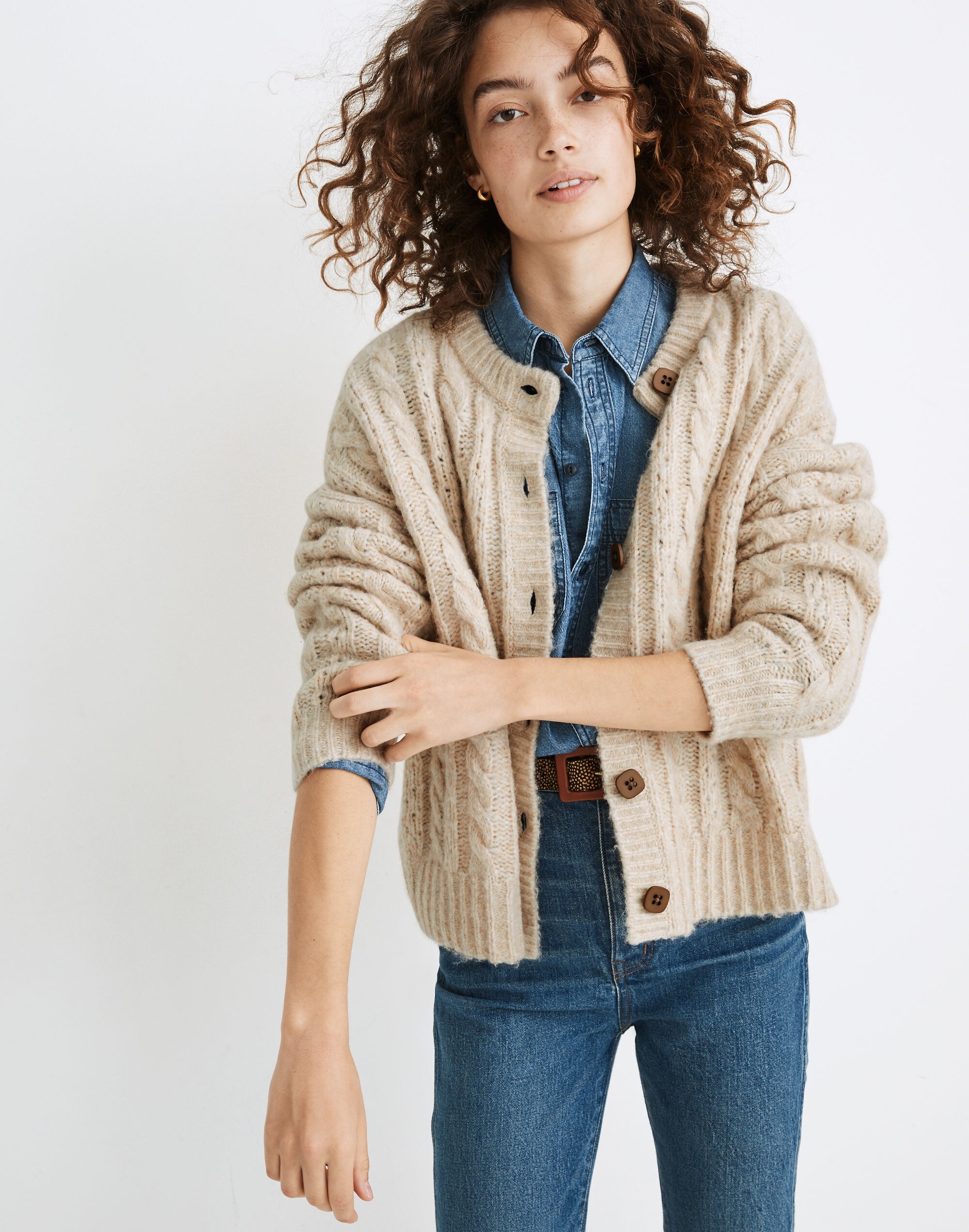 Pointelle Cable Cardigan Sweater