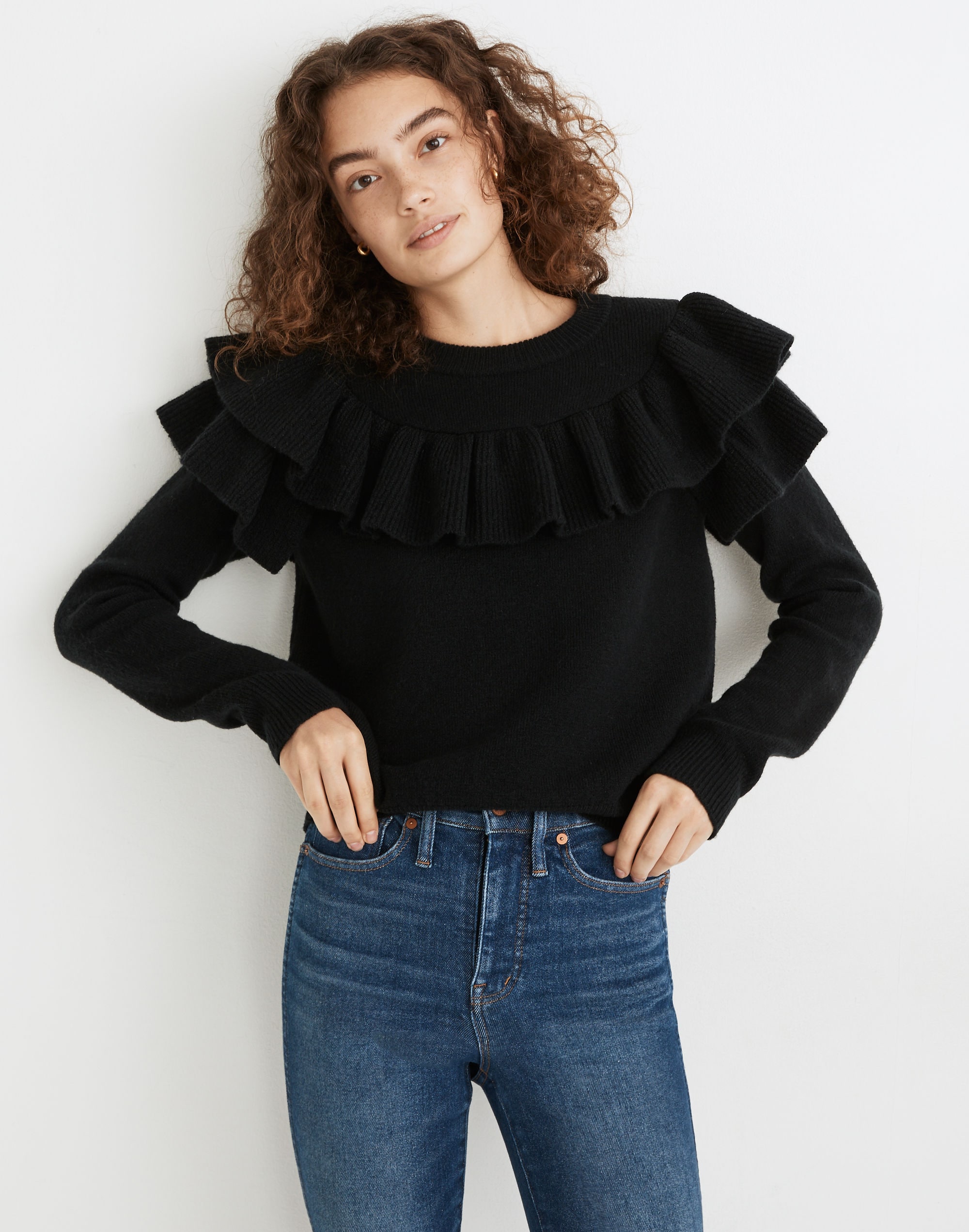 ruffle-yoke sweater in coziest yarn