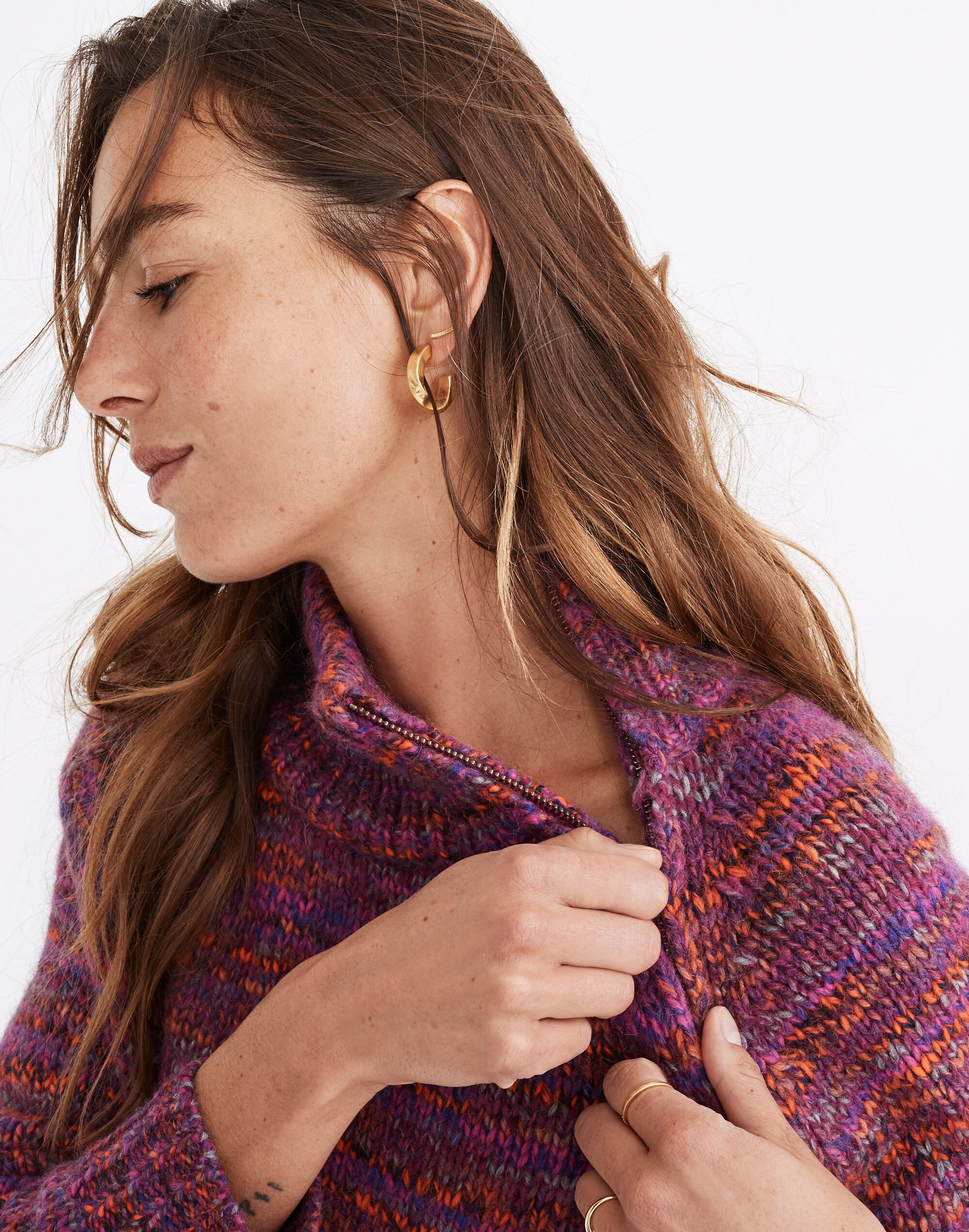 Multicolored Zip-Turtleneck Sweater