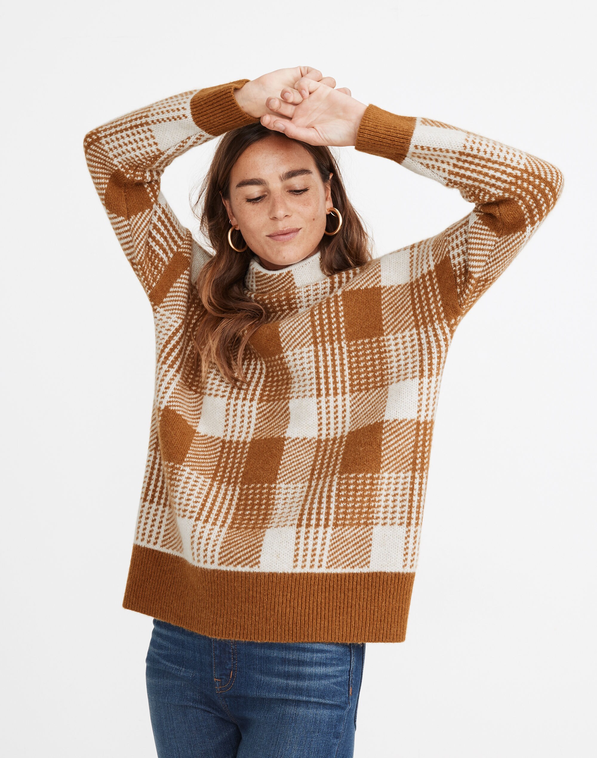 Plaid Mockneck Tunic Sweater
