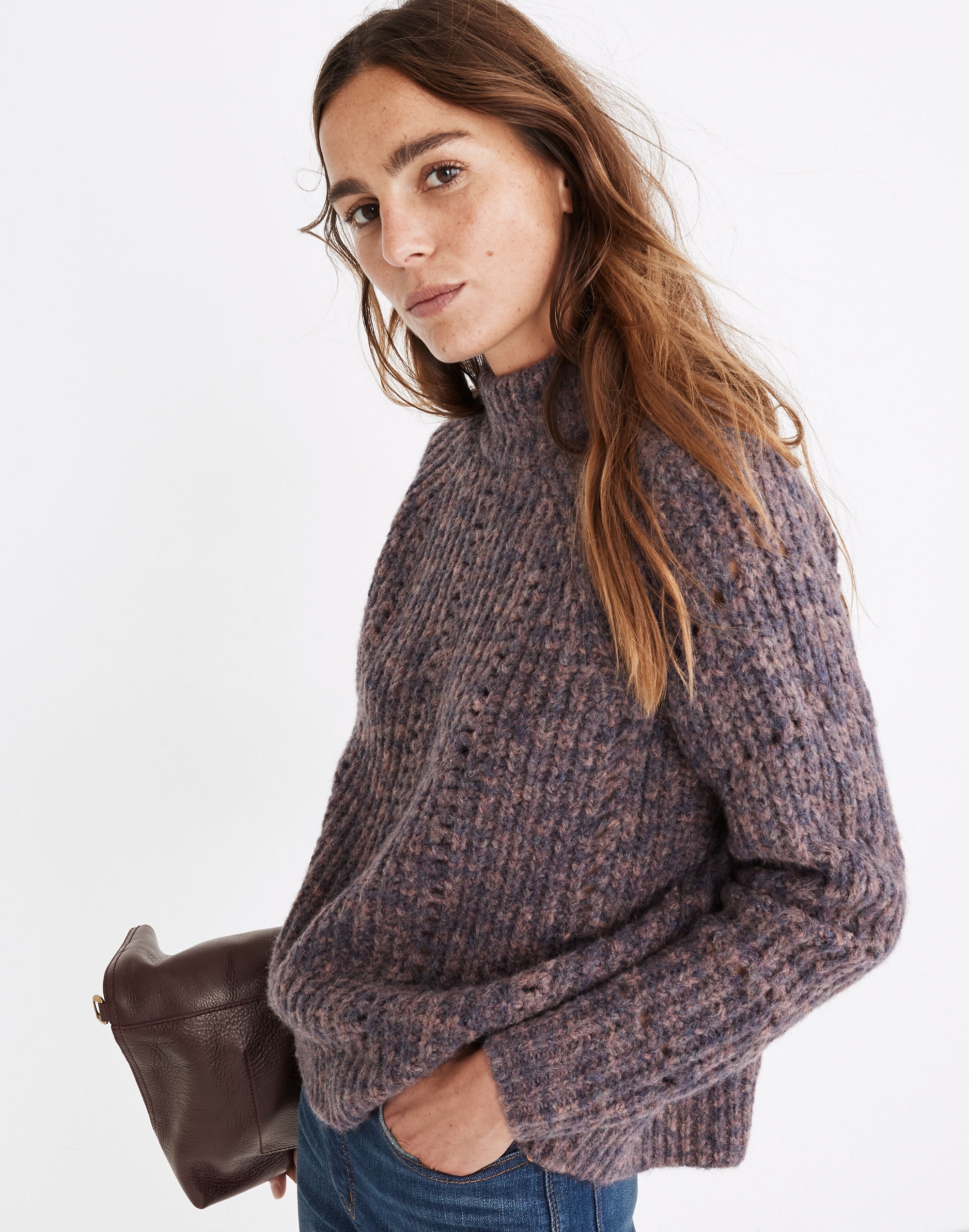 Pointelle Mockneck Pullover Sweater