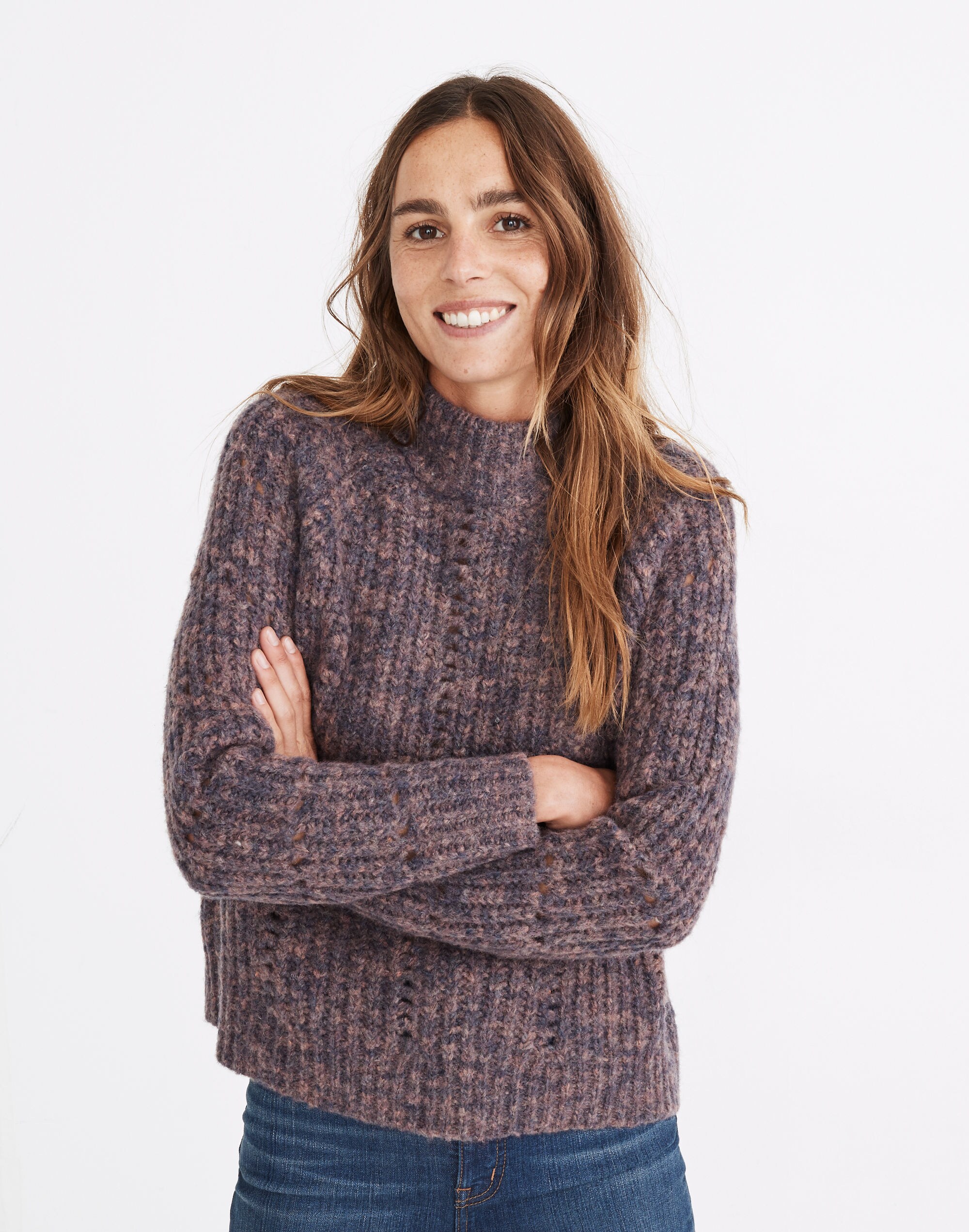 Pointelle Mockneck Pullover Sweater