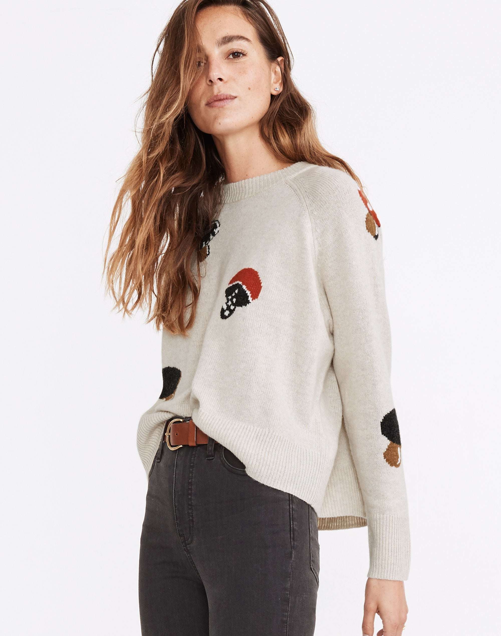 Mushroom Intarsia Pullover Sweater