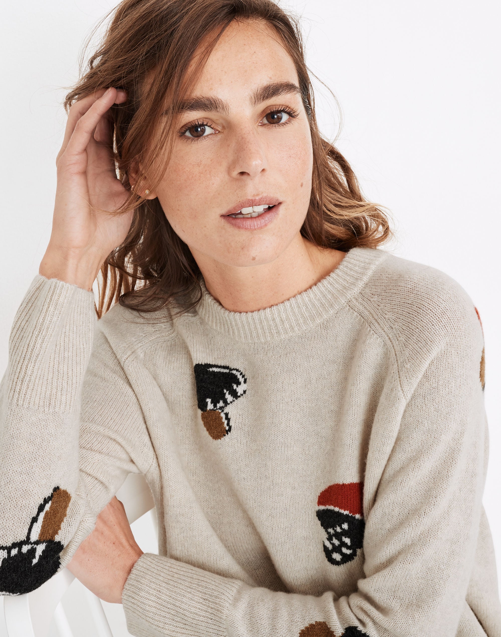 Mushroom Intarsia Pullover Sweater