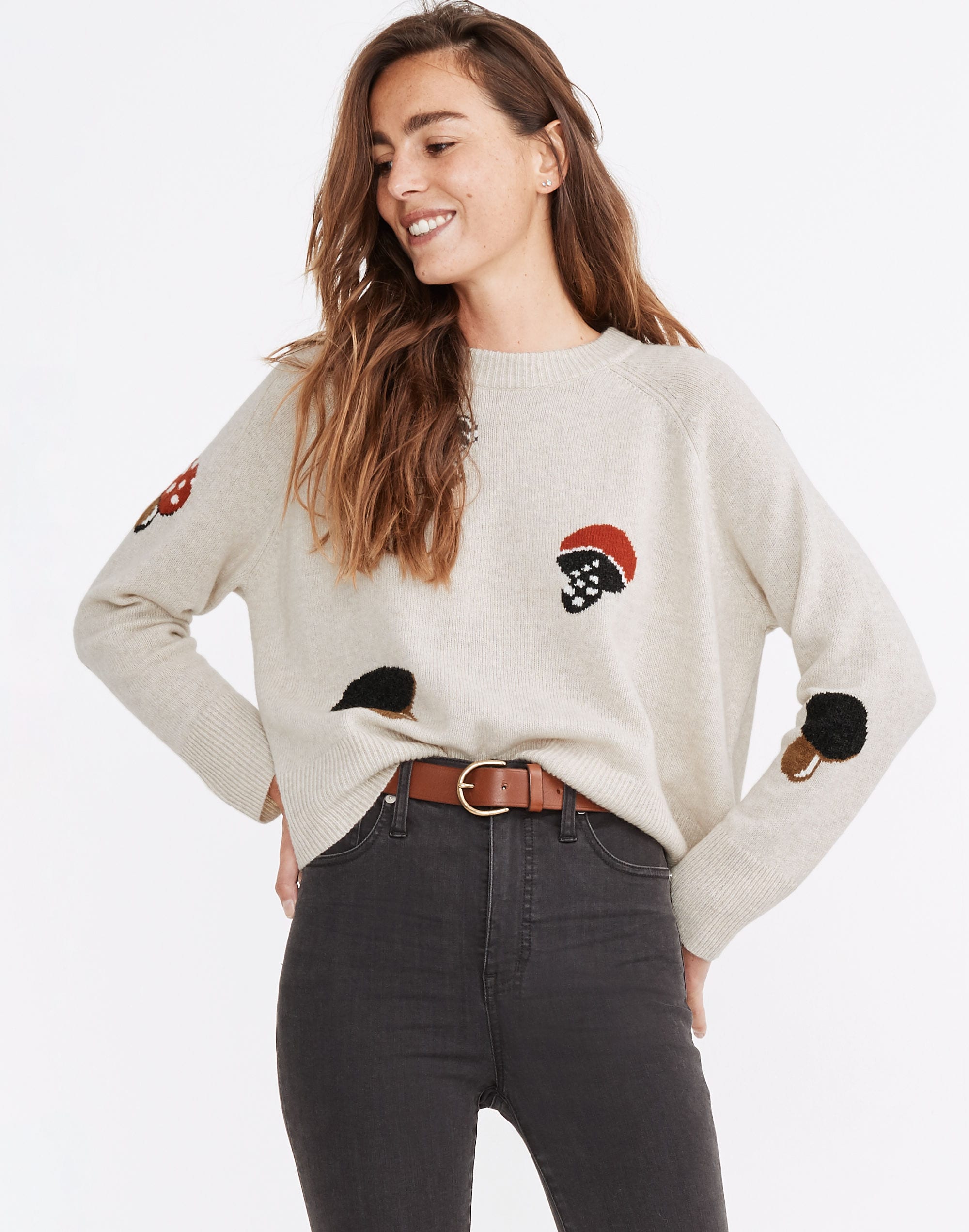 Mushroom Intarsia Pullover Sweater