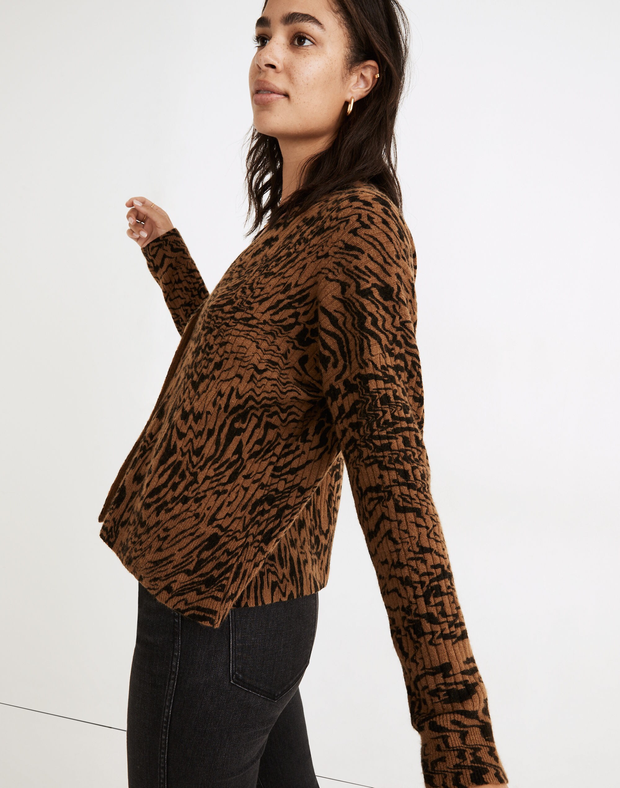 Tigerized Cameron Ribbed Cardigan Sweater in Coziest Yarn