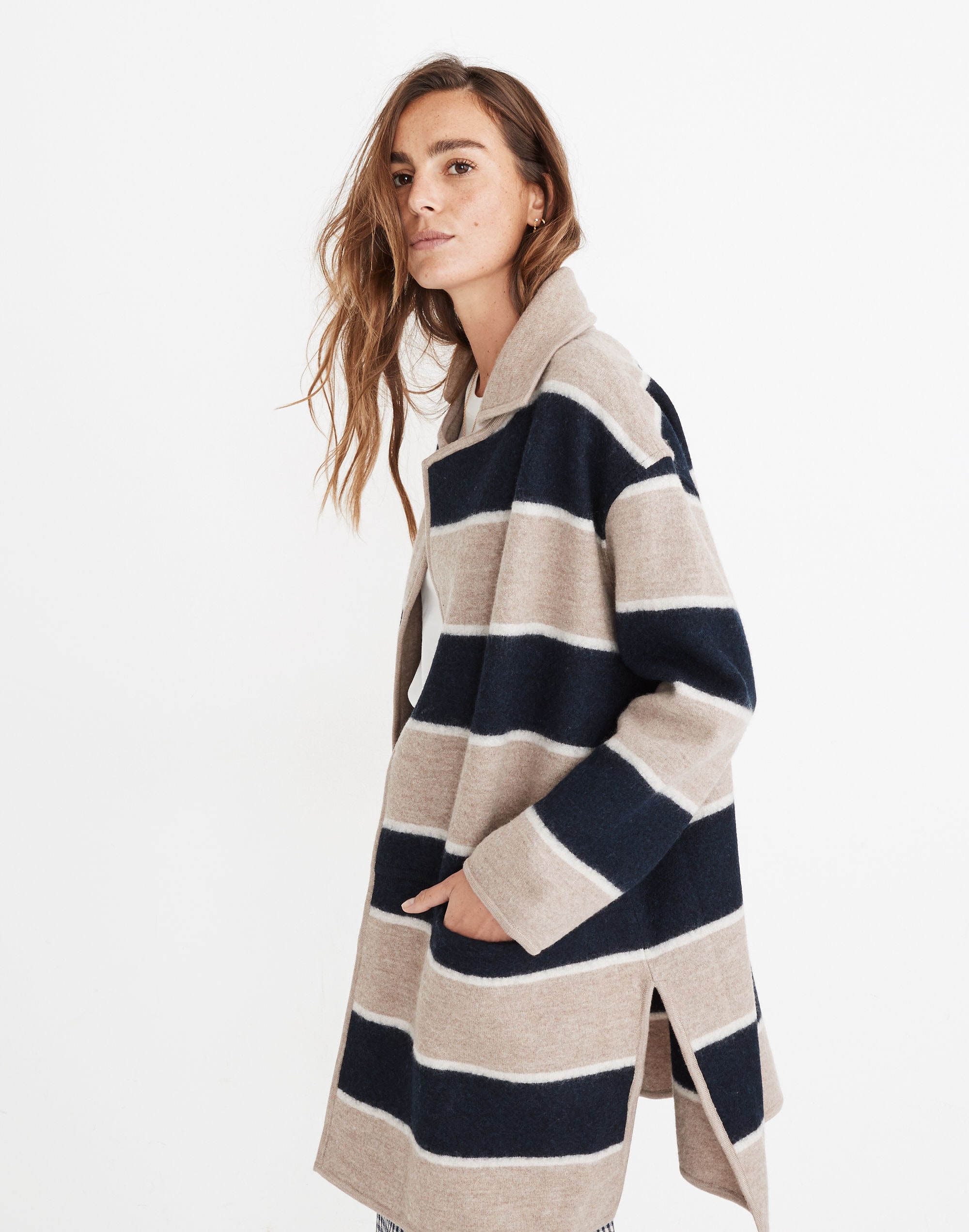 Striped Ballard Sweater Coat