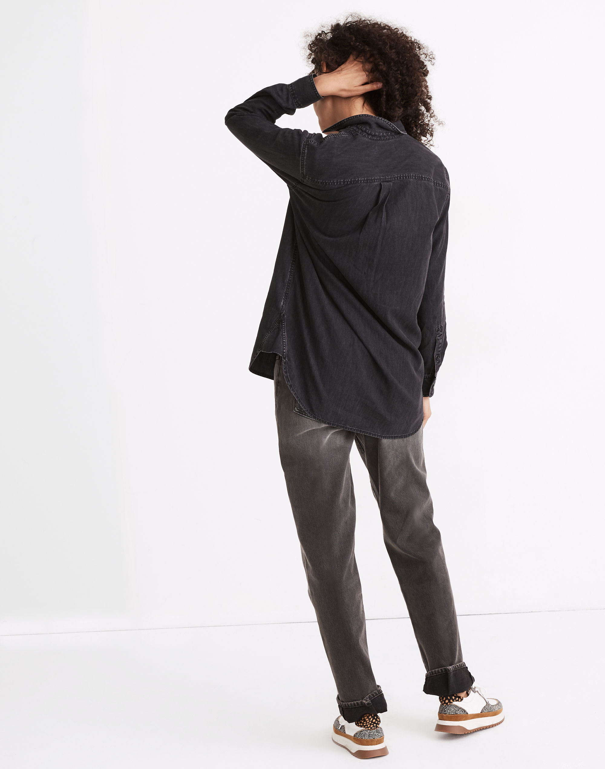 Denim Popover Top in Black Wash