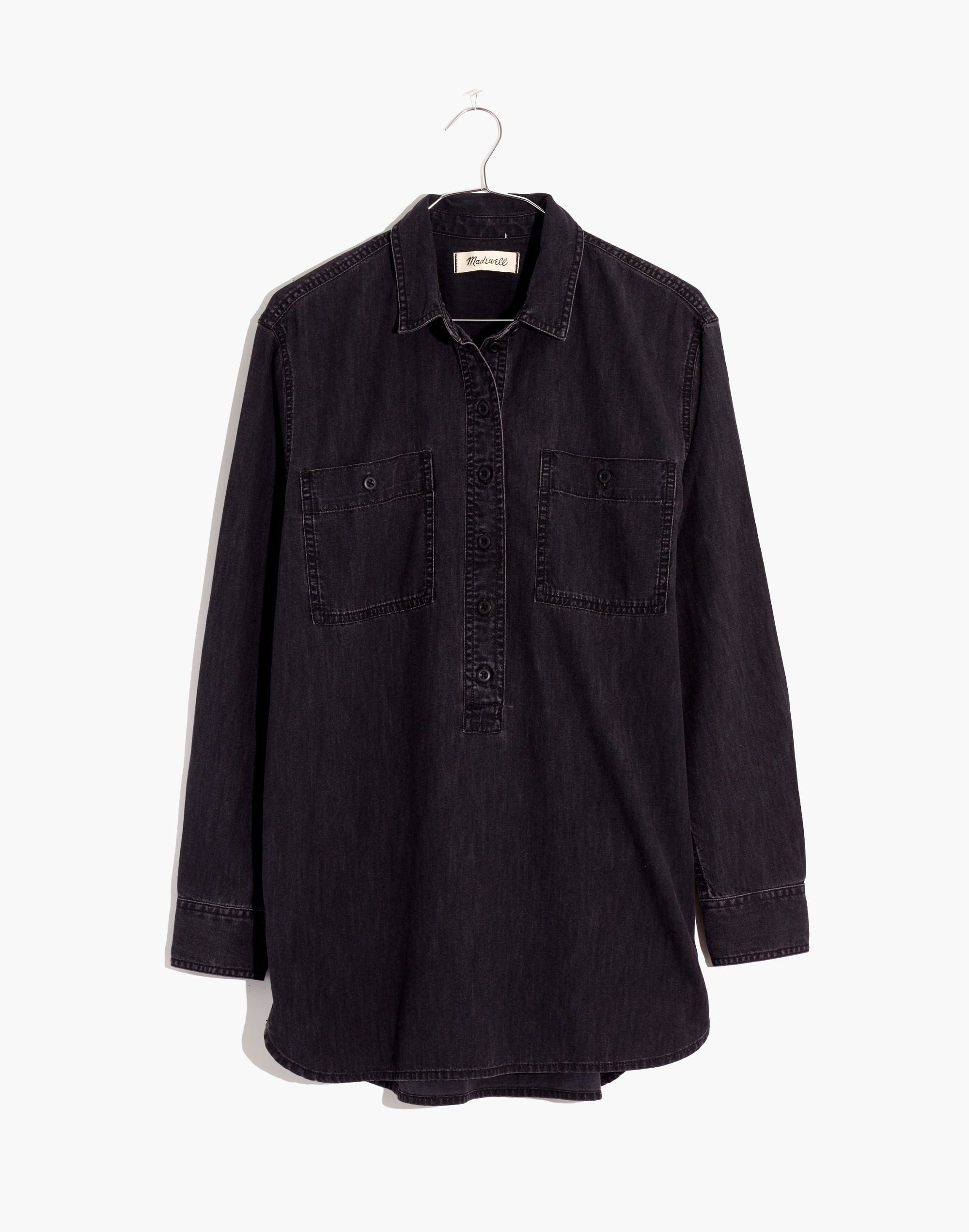 Denim Popover Top in Black Wash