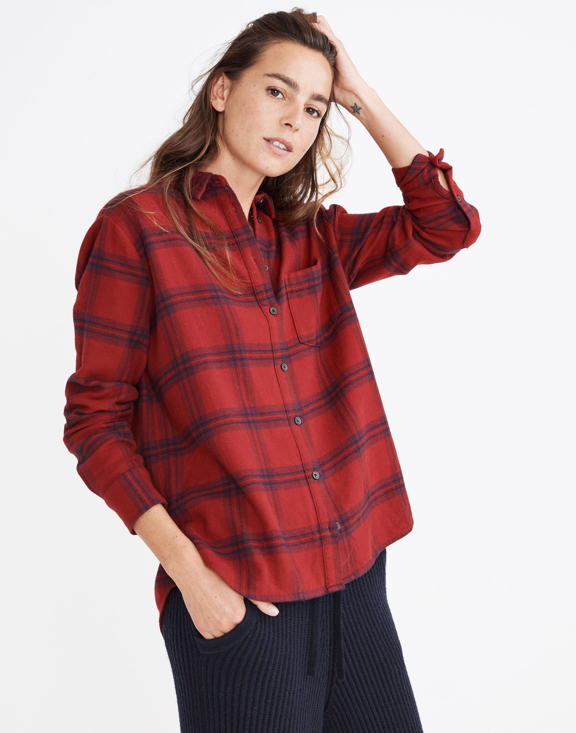 Flannel Oversized Ex-Boyfriend Shirt in Windowpane