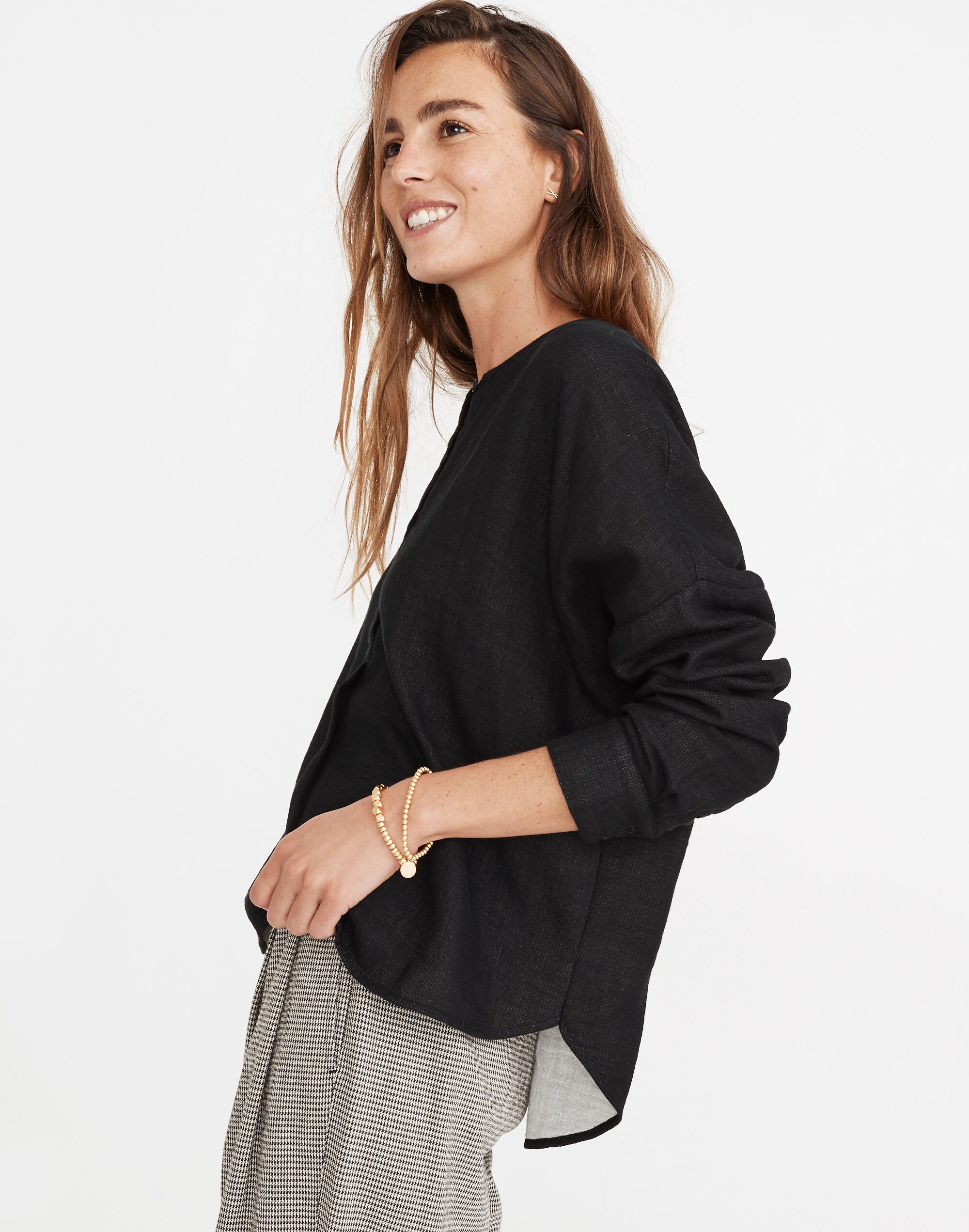 Double-Faced Henley Cocoon Top