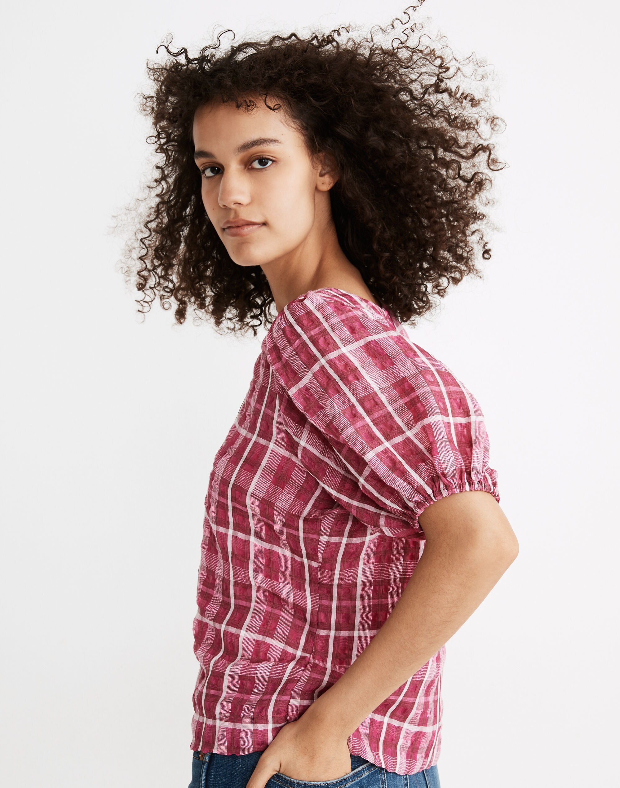 Plaid Puff-Sleeve Top