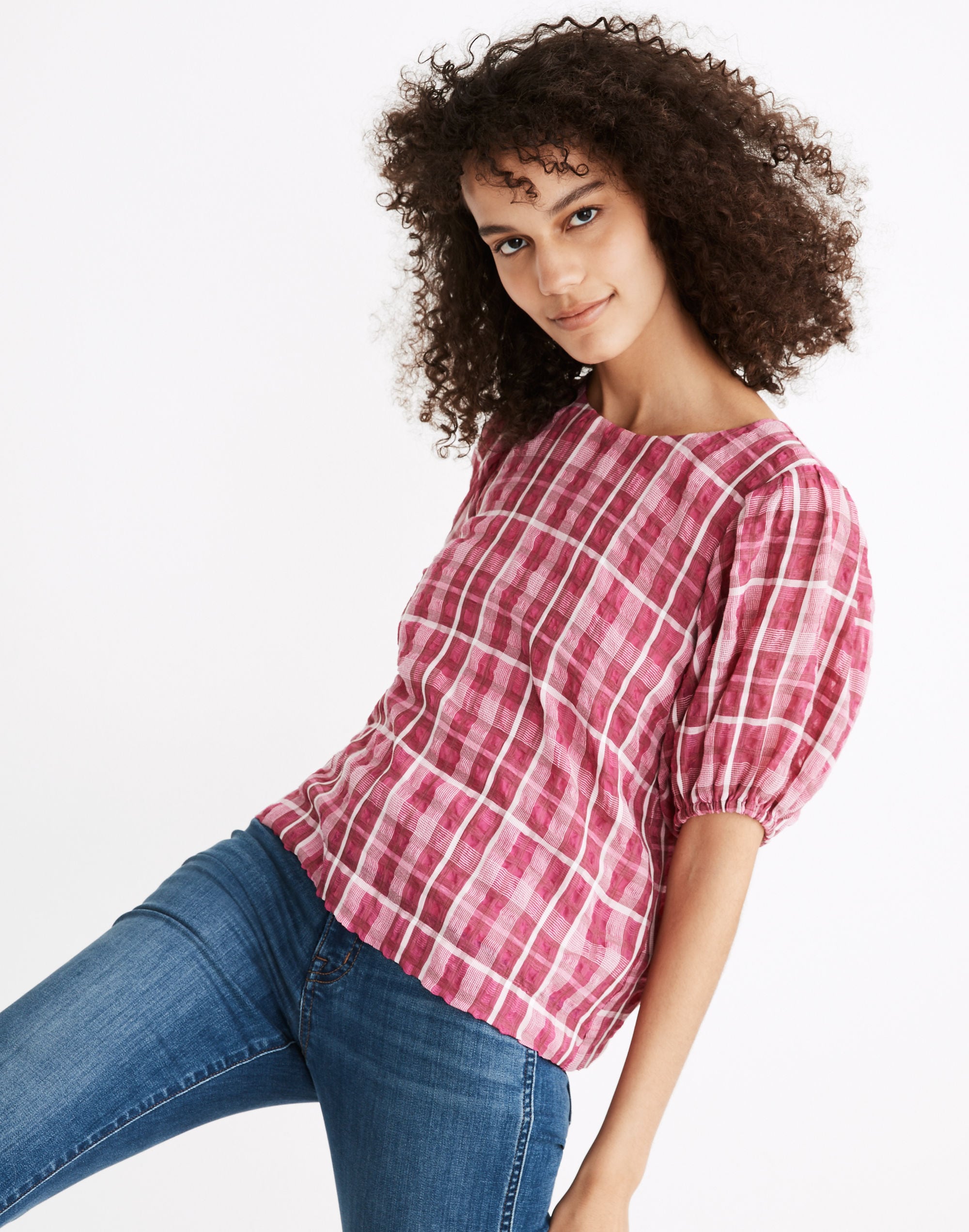 Plaid Puff-Sleeve Top